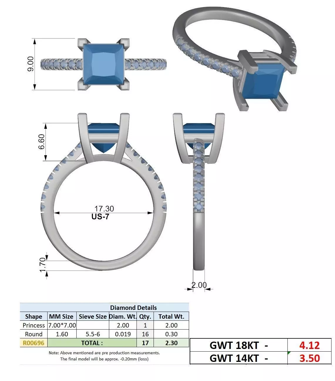 2CT Princess Cut Diamond Engagement Wedding Ring 3DM STL Video 3D print model_15