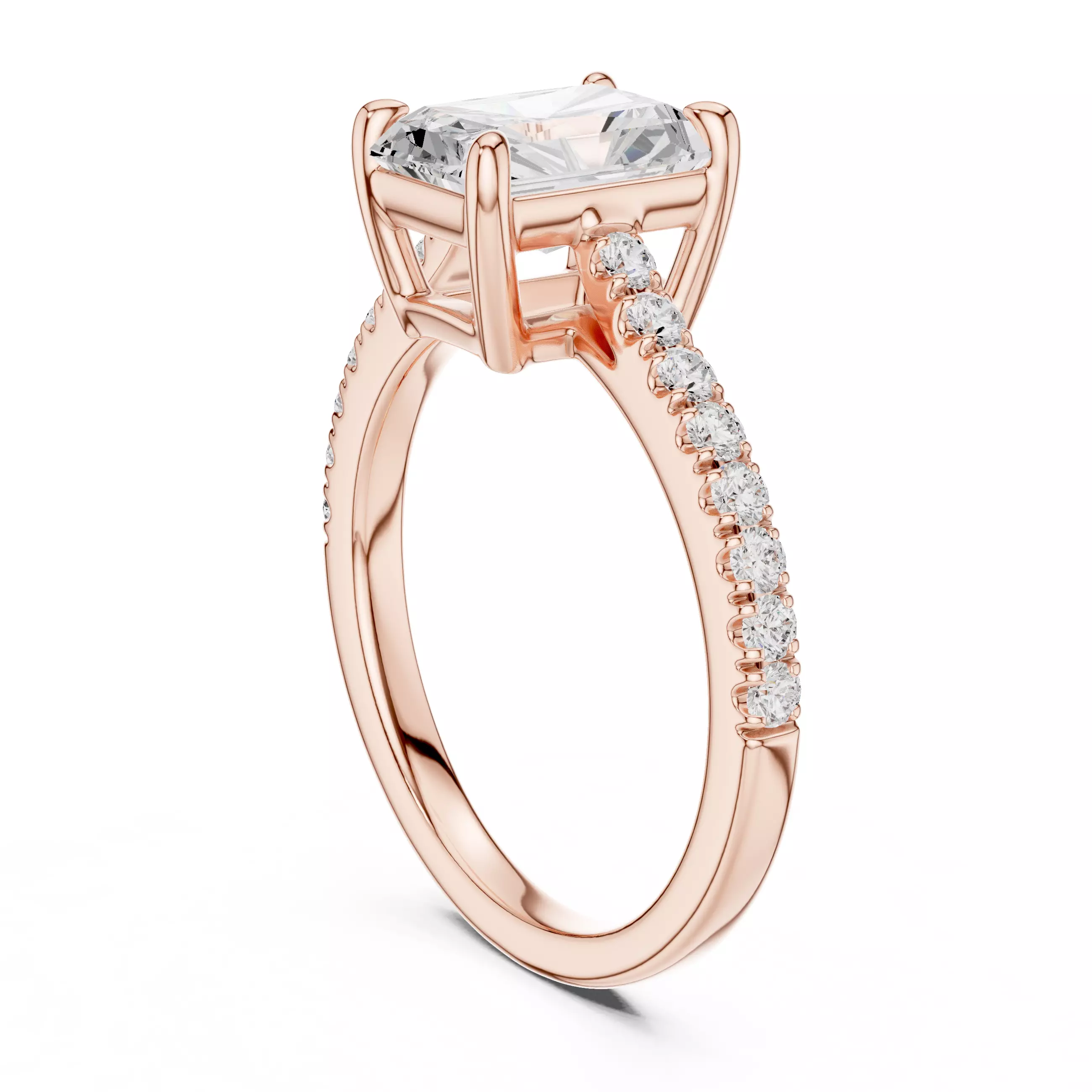 2CT Radiant Cut Diamond Engagement Wedding Ring 3DM STL Video 3D print model_3