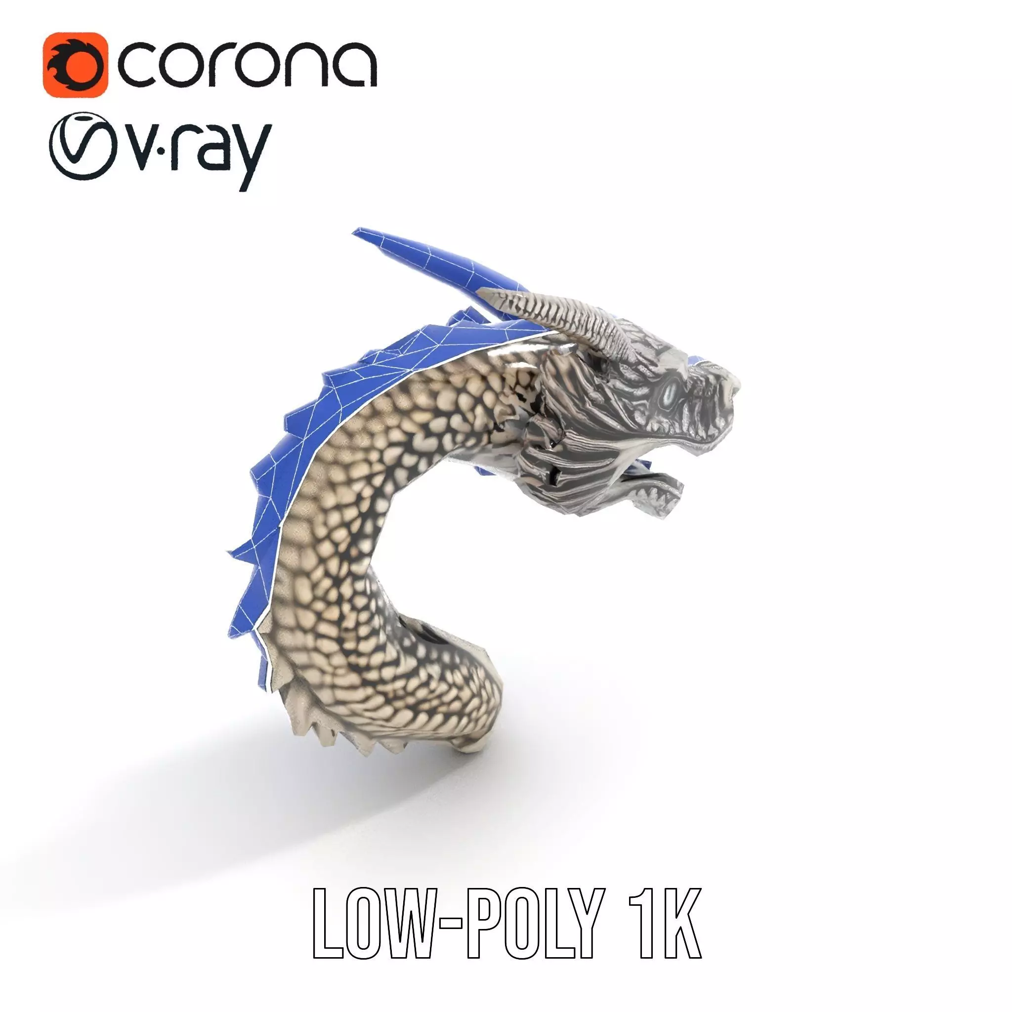 Silver Dragon Sculpture model pack Low-poly 3D model_29
