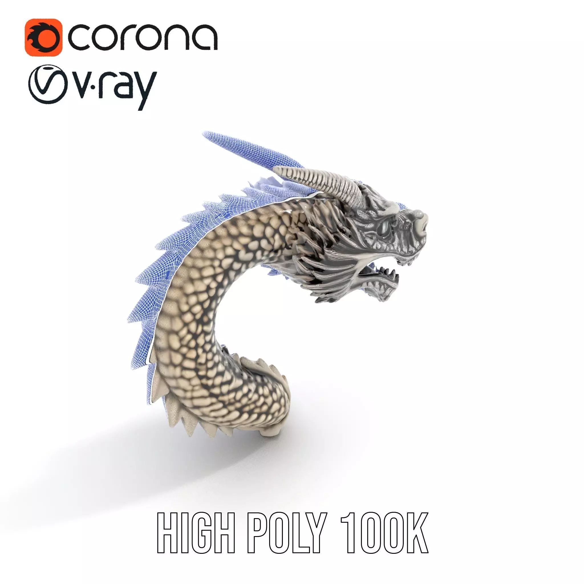 Silver Dragon Sculpture model pack Low-poly 3D model_27