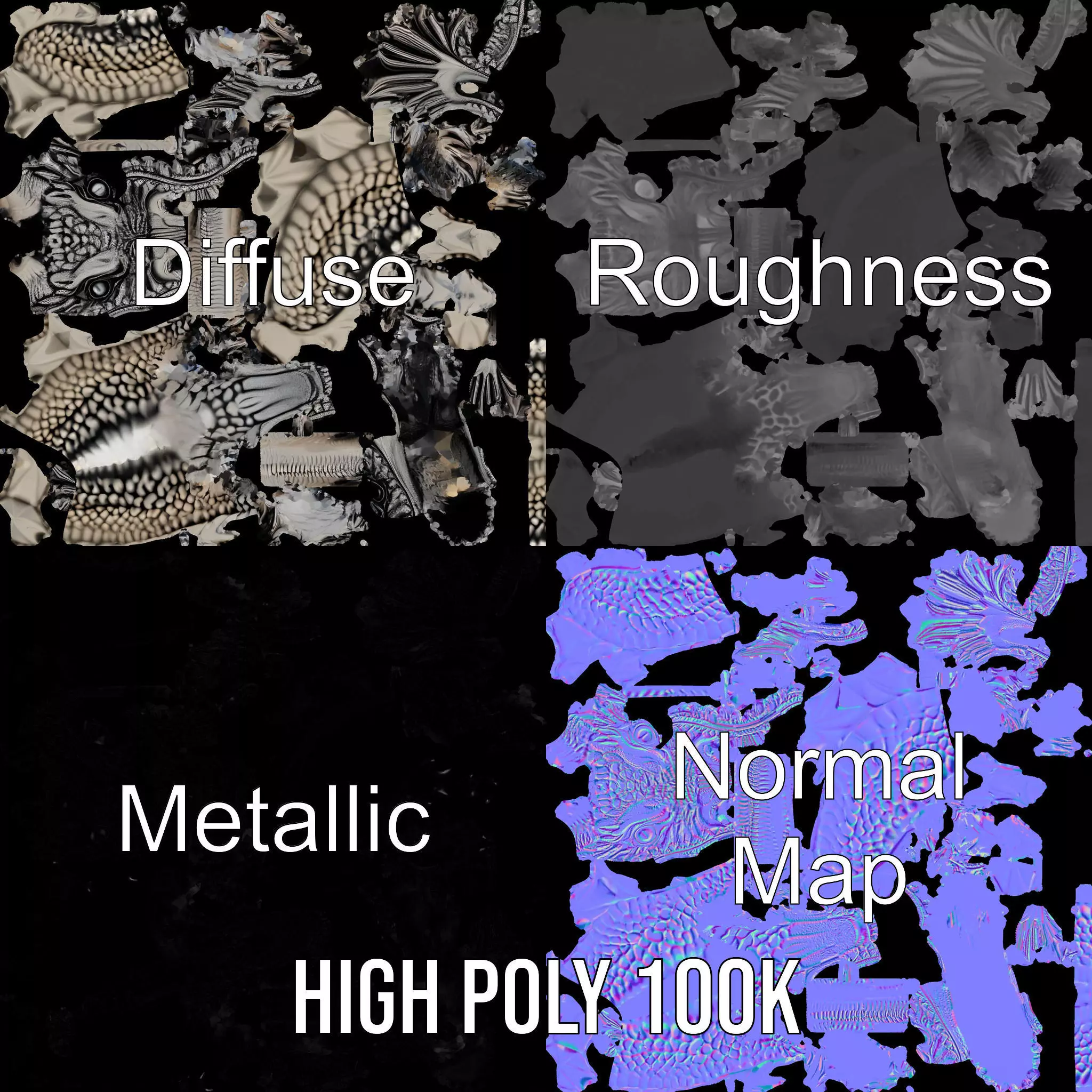 Silver Dragon Sculpture model pack Low-poly 3D model_4