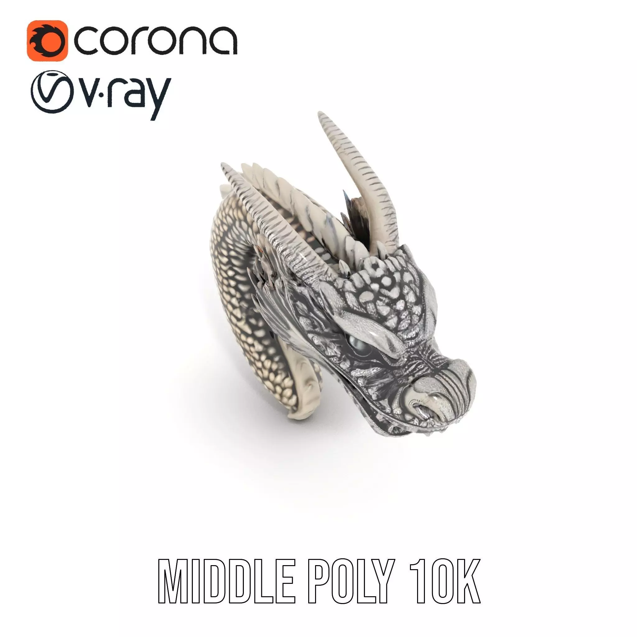 Silver Dragon Sculpture model pack Low-poly 3D model_12
