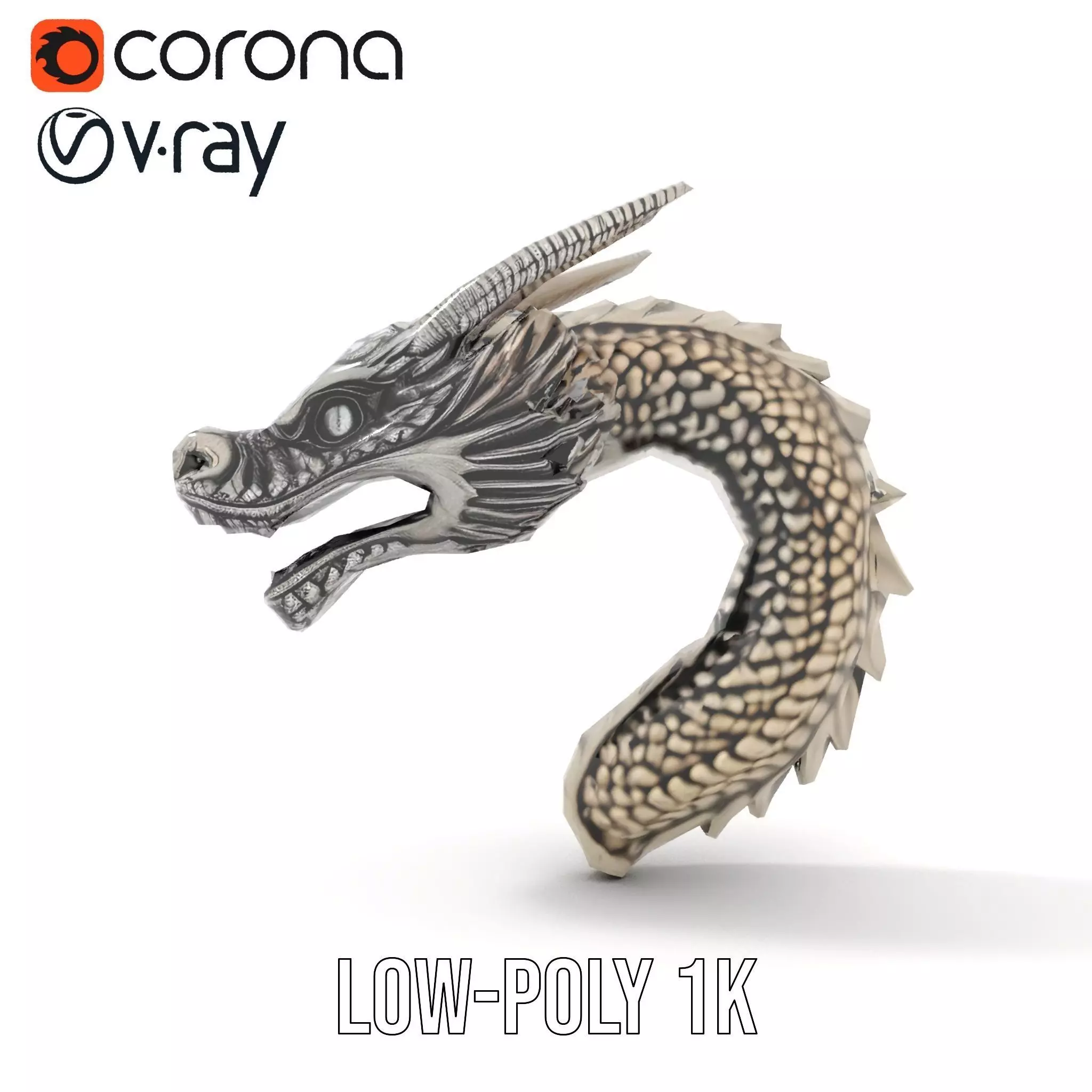 Silver Dragon Sculpture model pack Low-poly 3D model_13