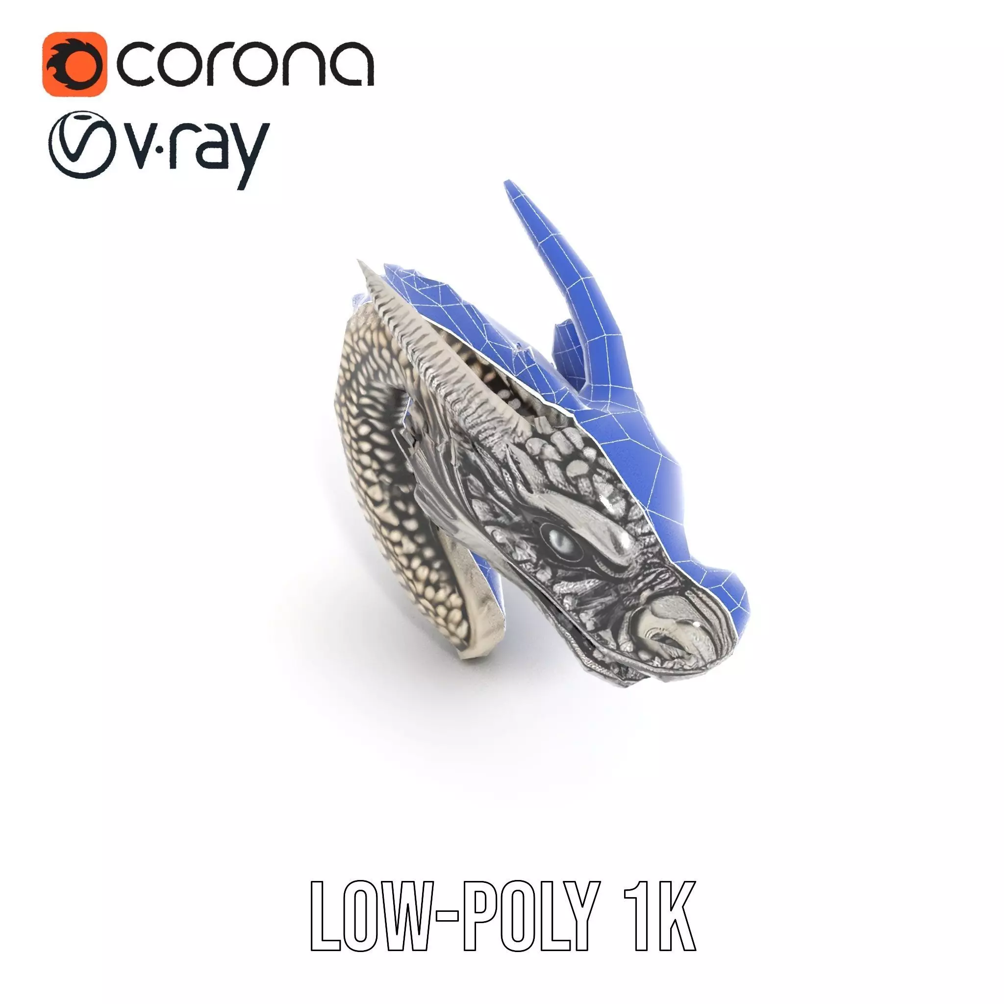 Silver Dragon Sculpture model pack Low-poly 3D model_10