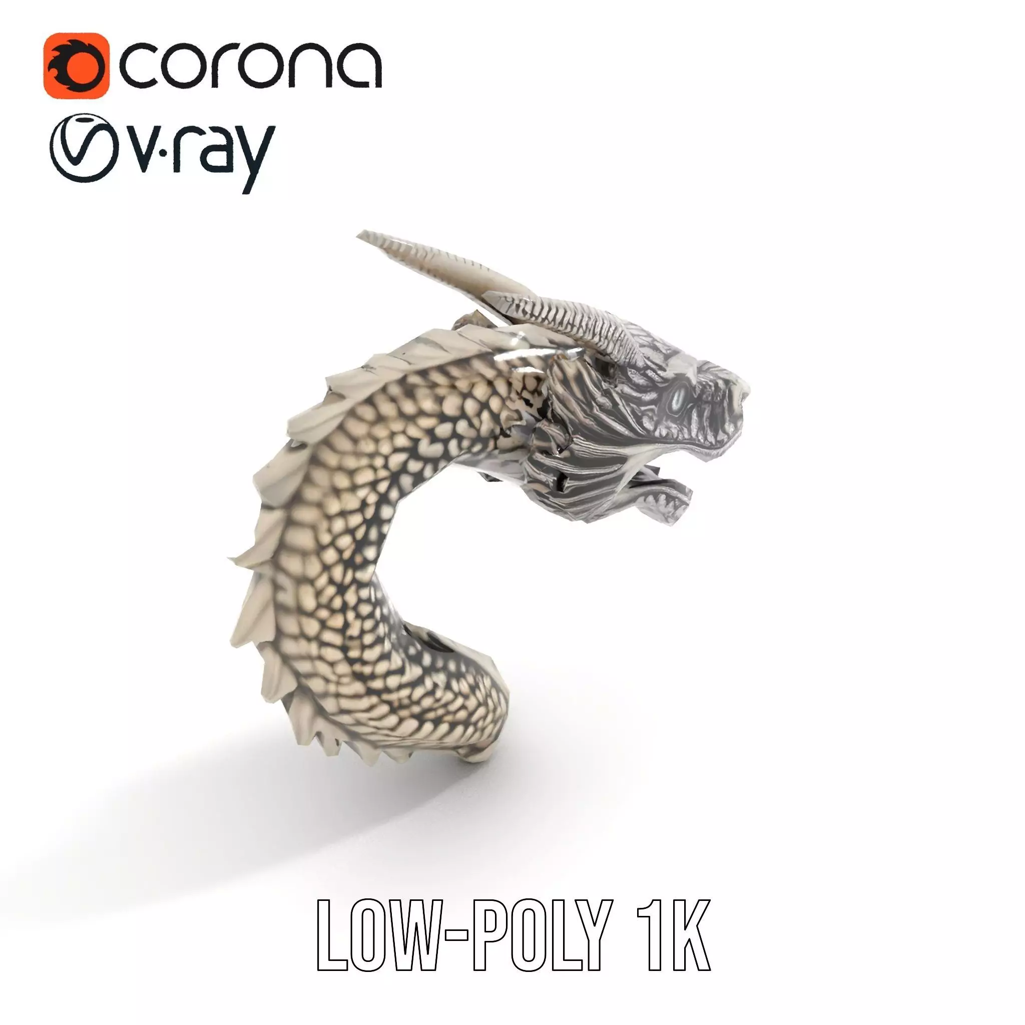 Silver Dragon Sculpture model pack Low-poly 3D model_21