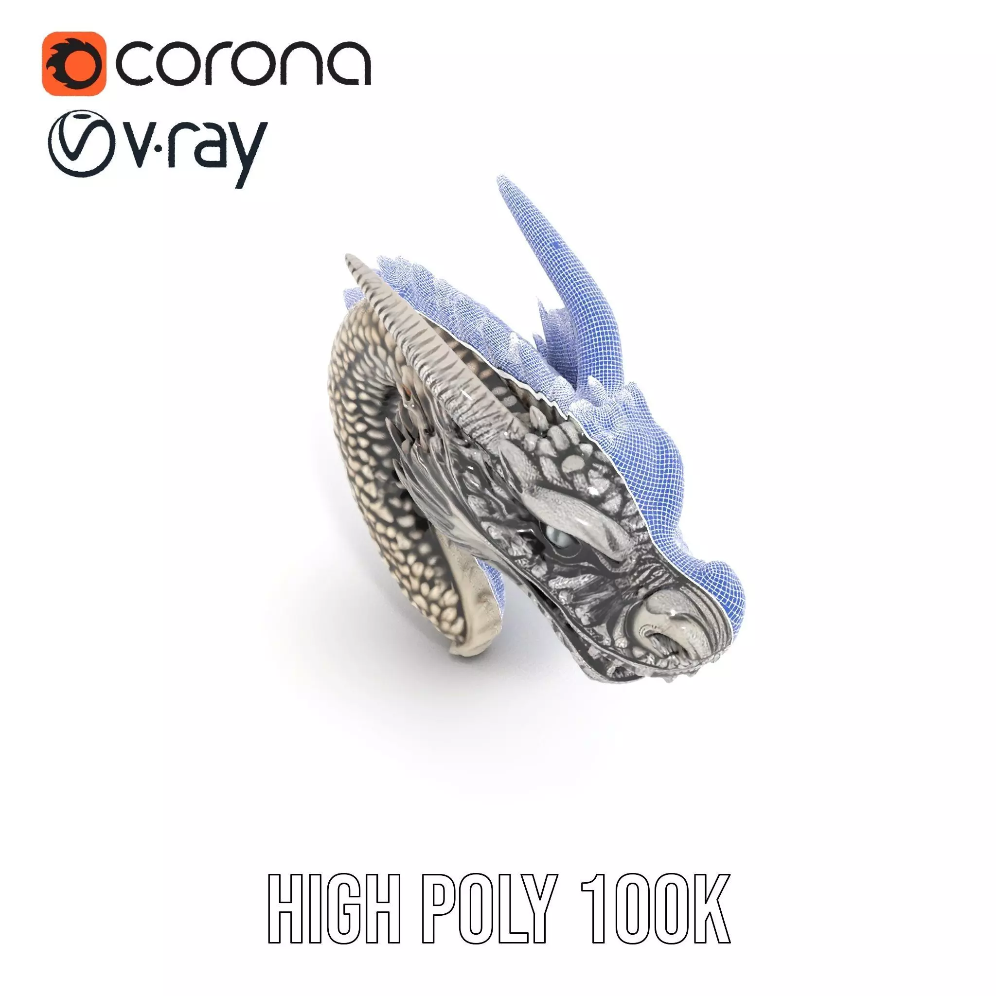 Silver Dragon Sculpture model pack Low-poly 3D model_35