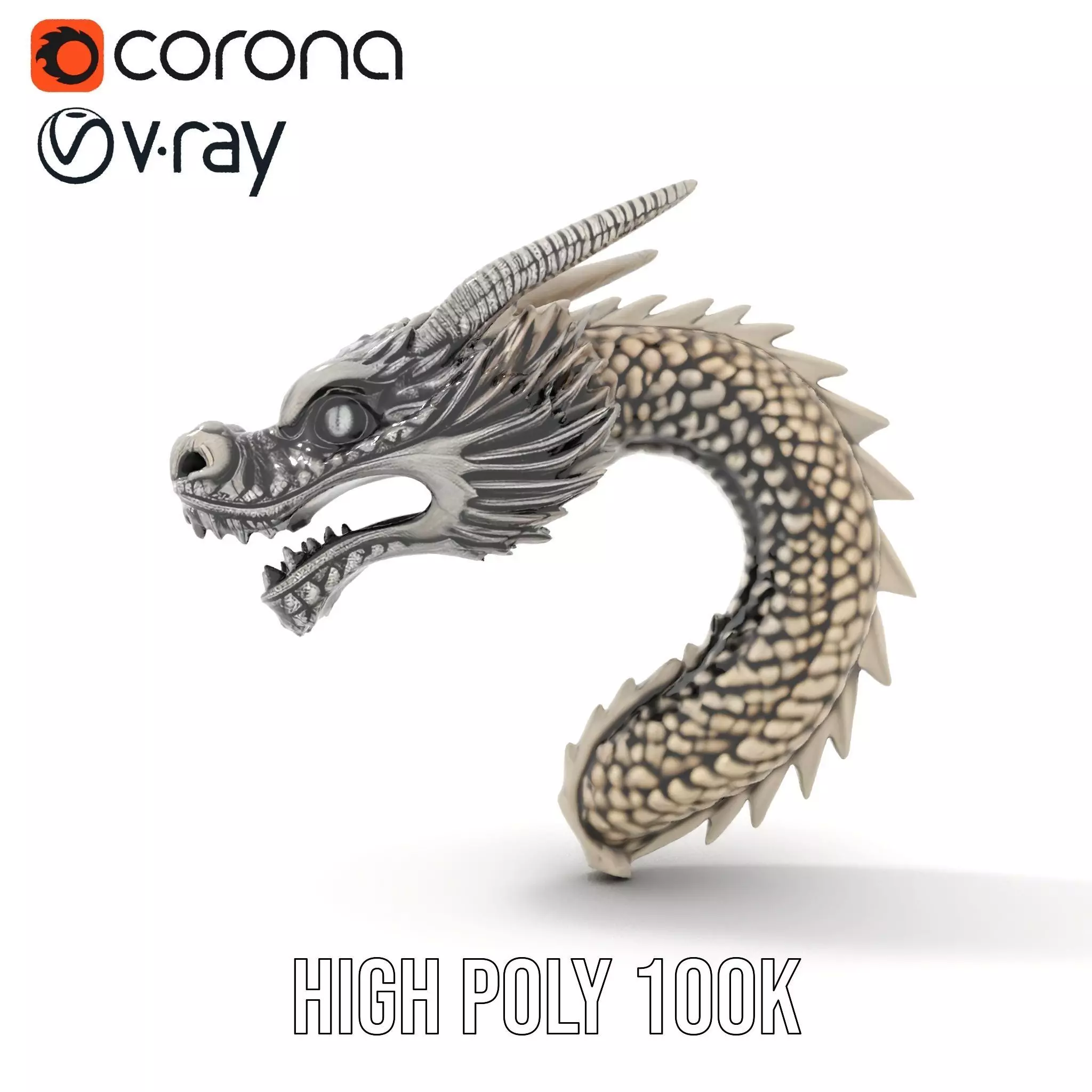 Silver Dragon Sculpture model pack Low-poly 3D model_24