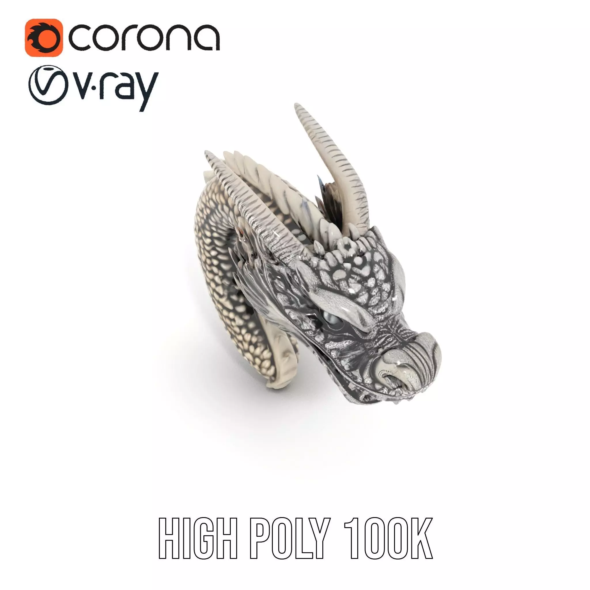 Silver Dragon Sculpture model pack Low-poly 3D model_19