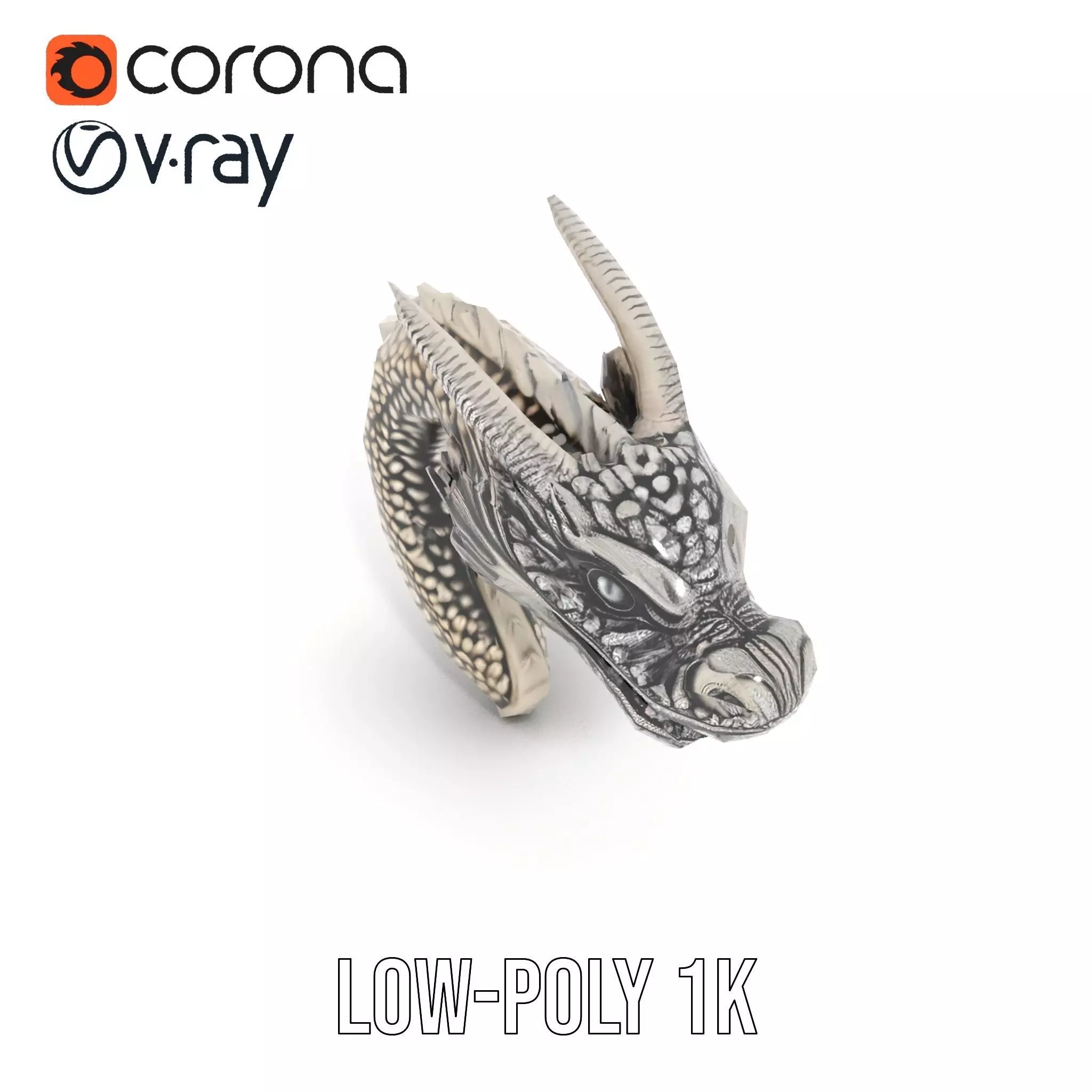 Silver Dragon Sculpture model pack Low-poly 3D model_8
