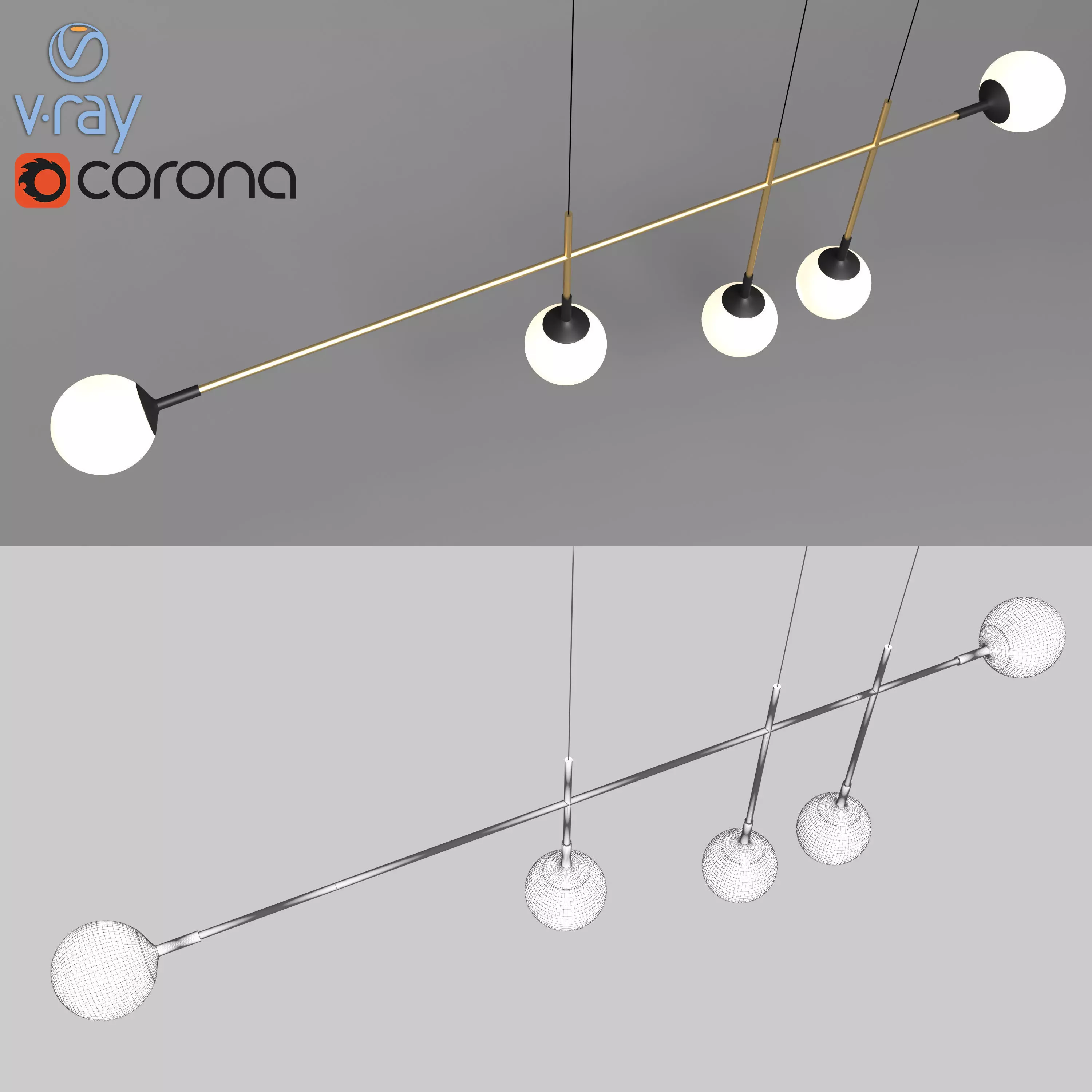 Golden and Black Ball Ceiling Light 3D model_4