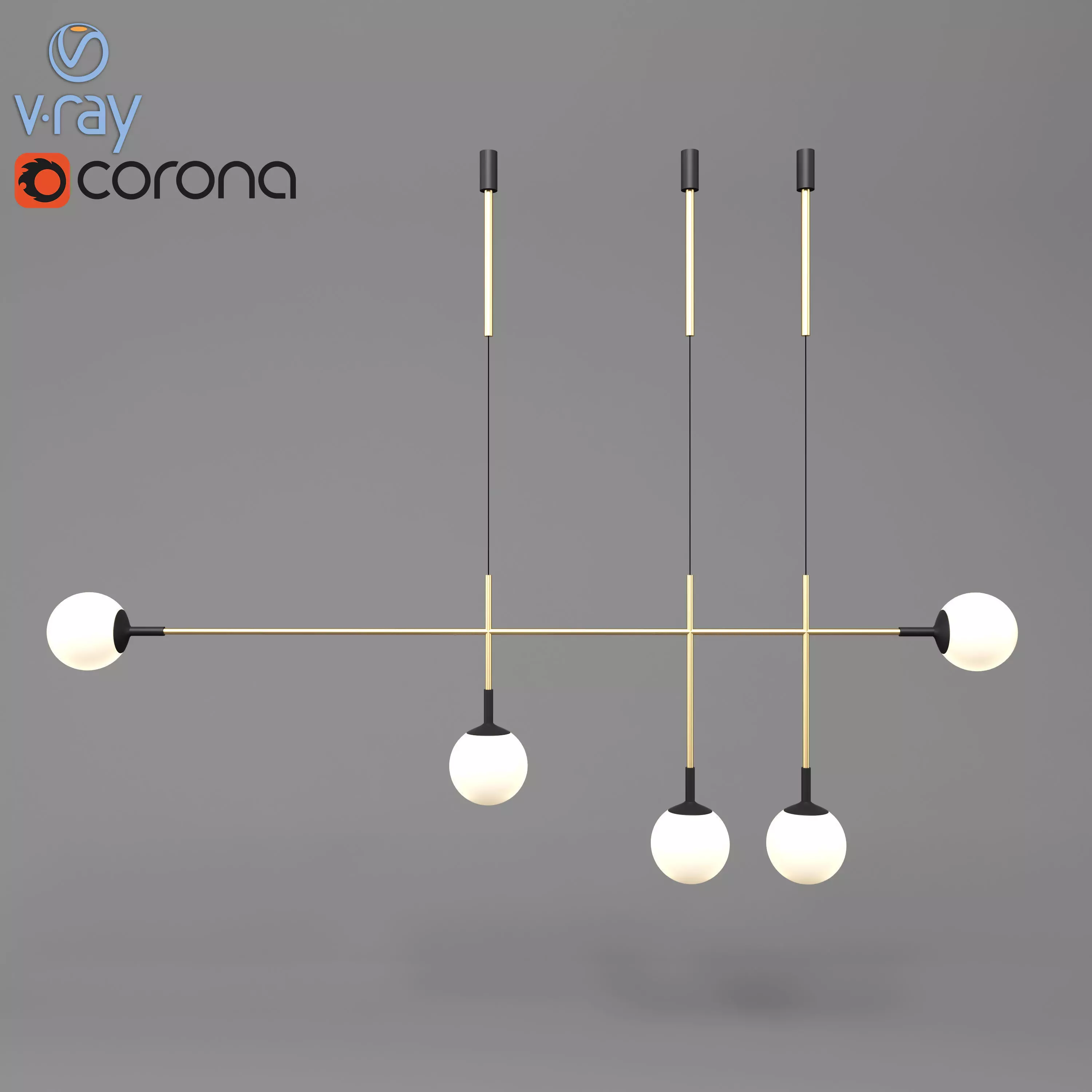 Golden and Black Ball Ceiling Light 3D model_2