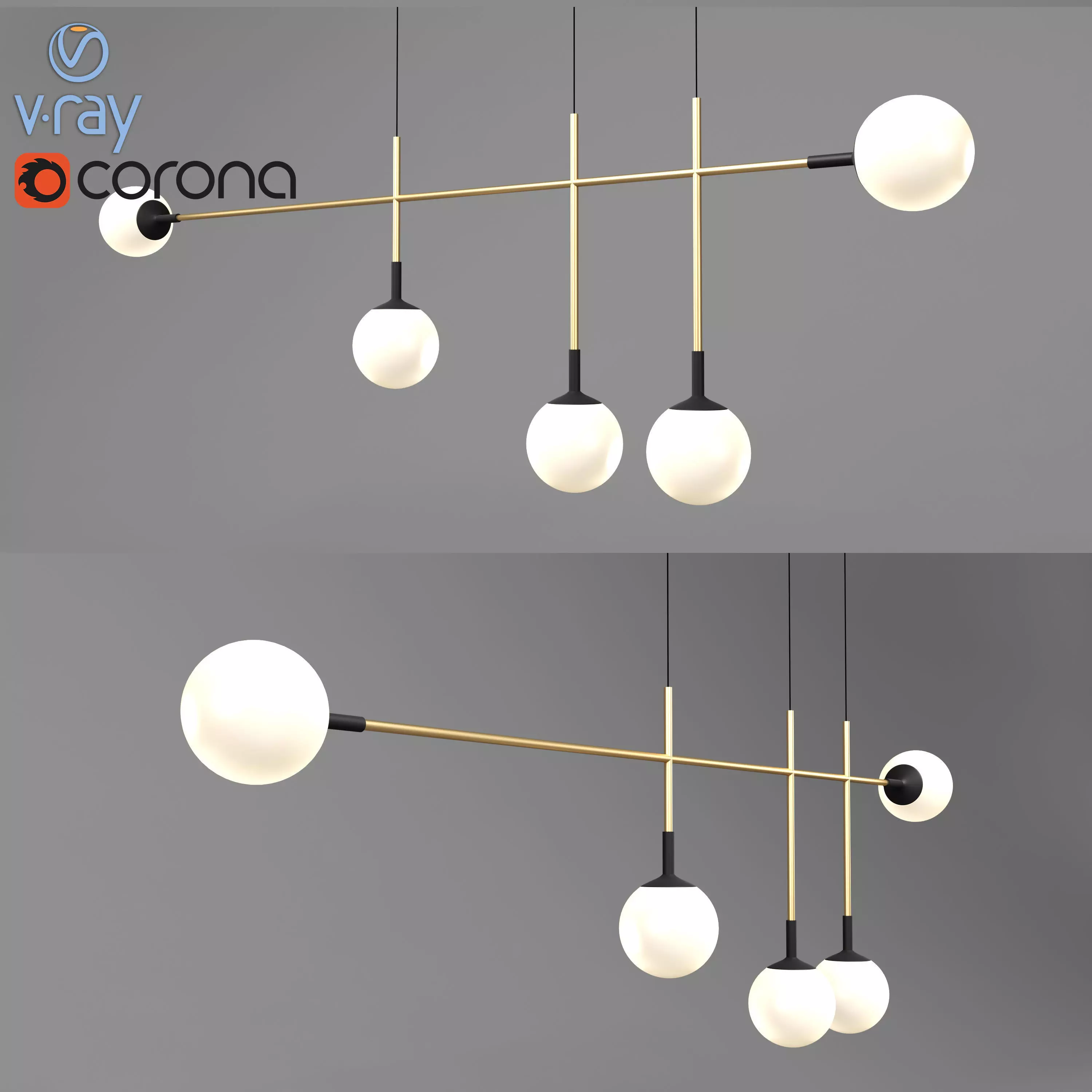 Golden and Black Ball Ceiling Light 3D model_3