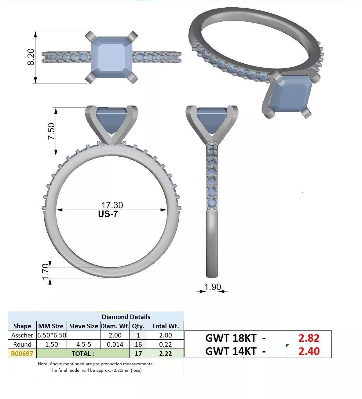 2CT Princess Cut Diamond Engagement Wedding Ring 3DM STL Video 3D print model_15