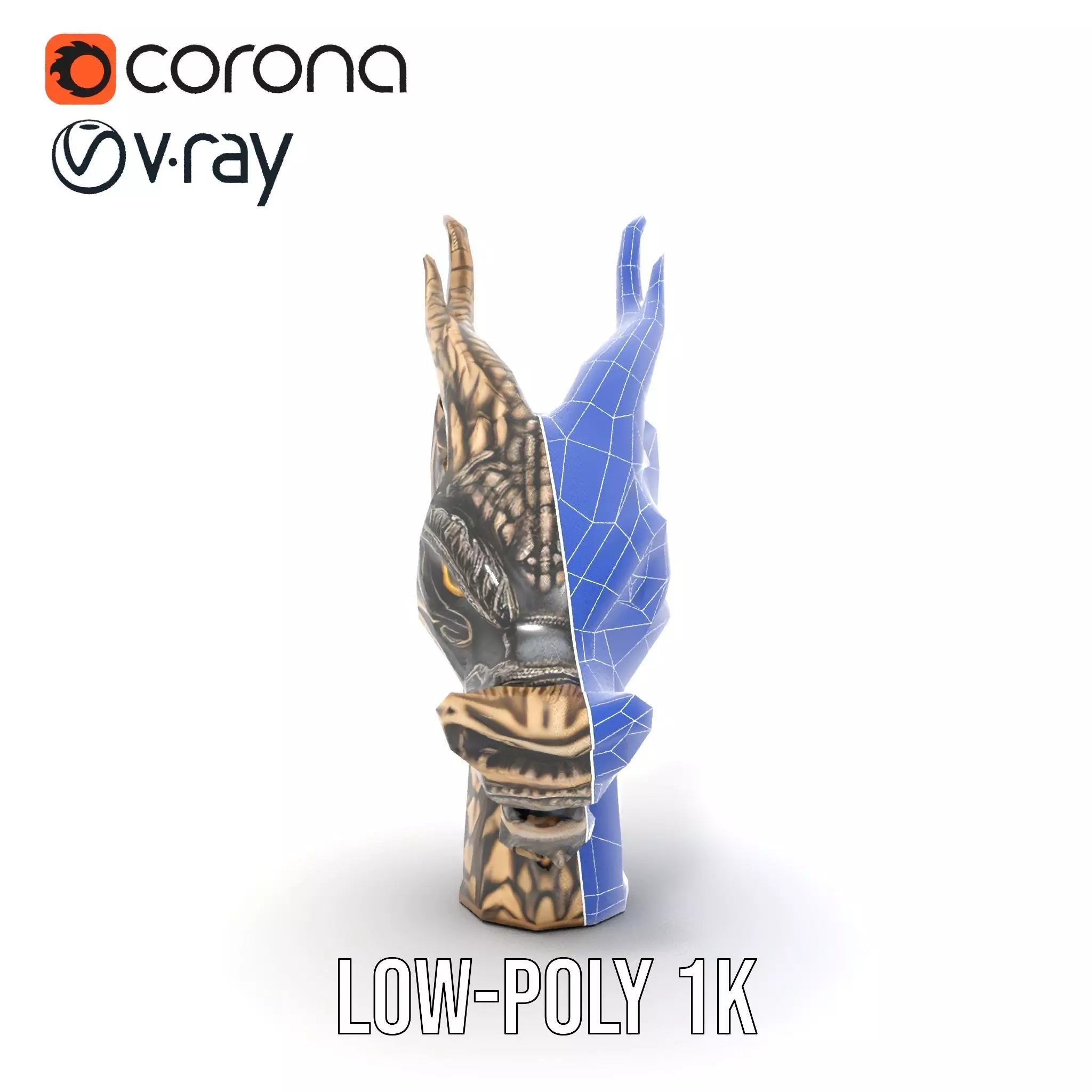 Bronze Dragon Head model pack Low-poly 3D model_15