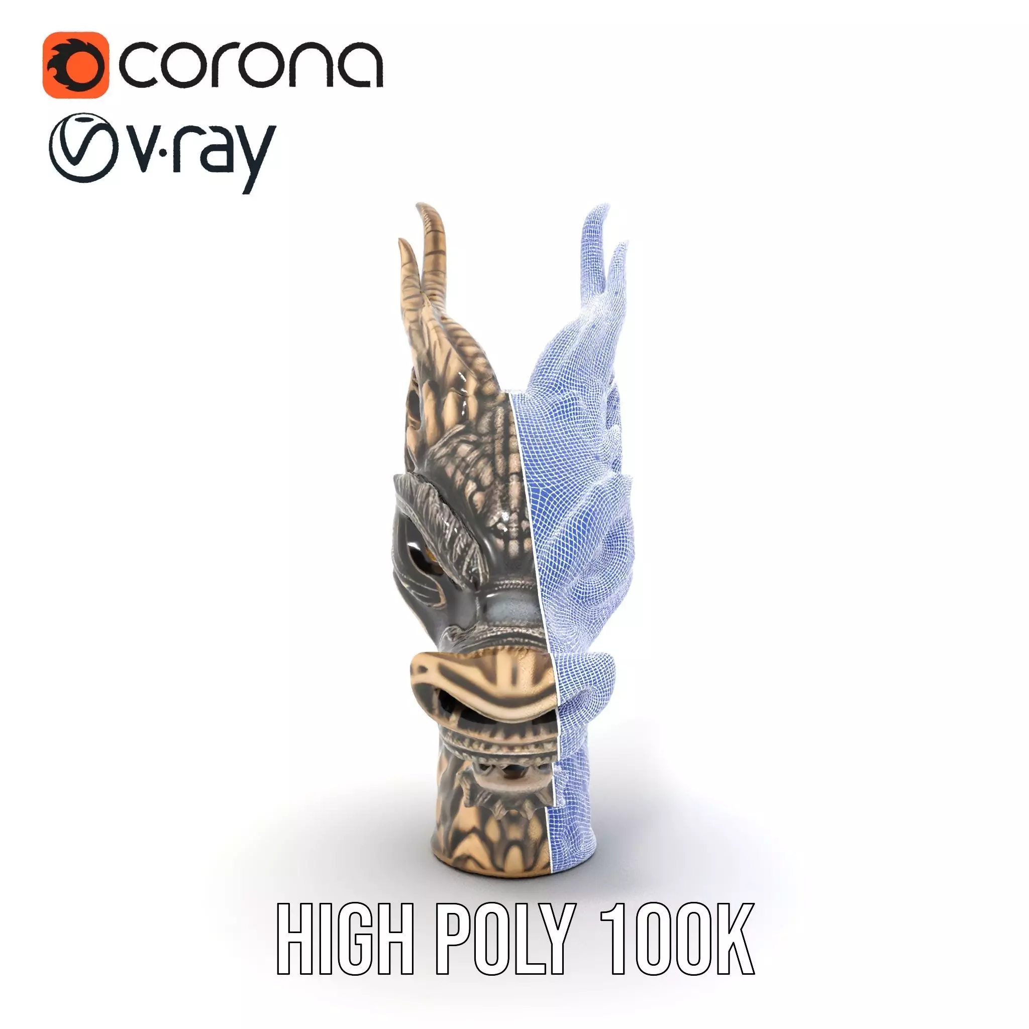 Bronze Dragon Head model pack Low-poly 3D model_24