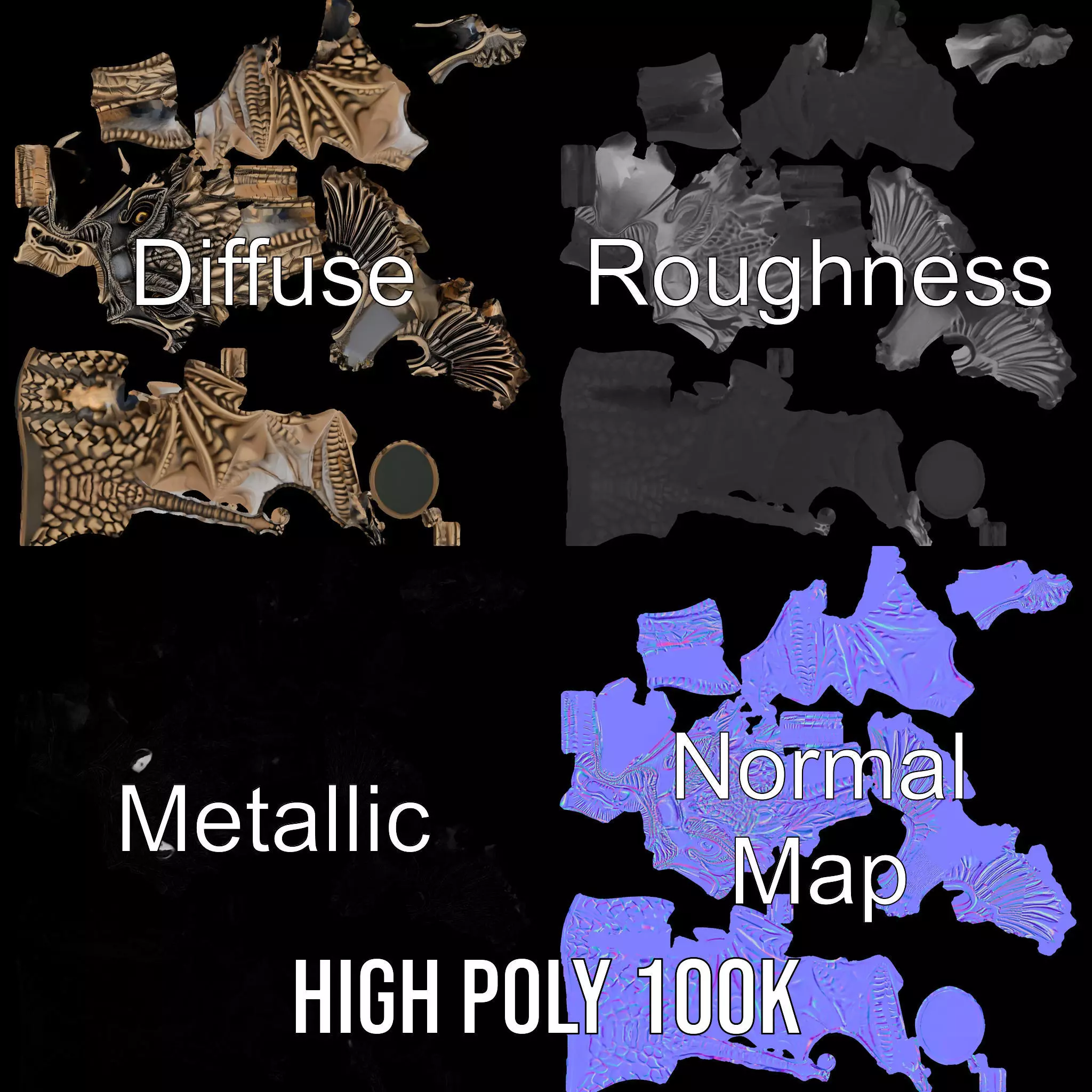 Bronze Dragon Head model pack Low-poly 3D model_4