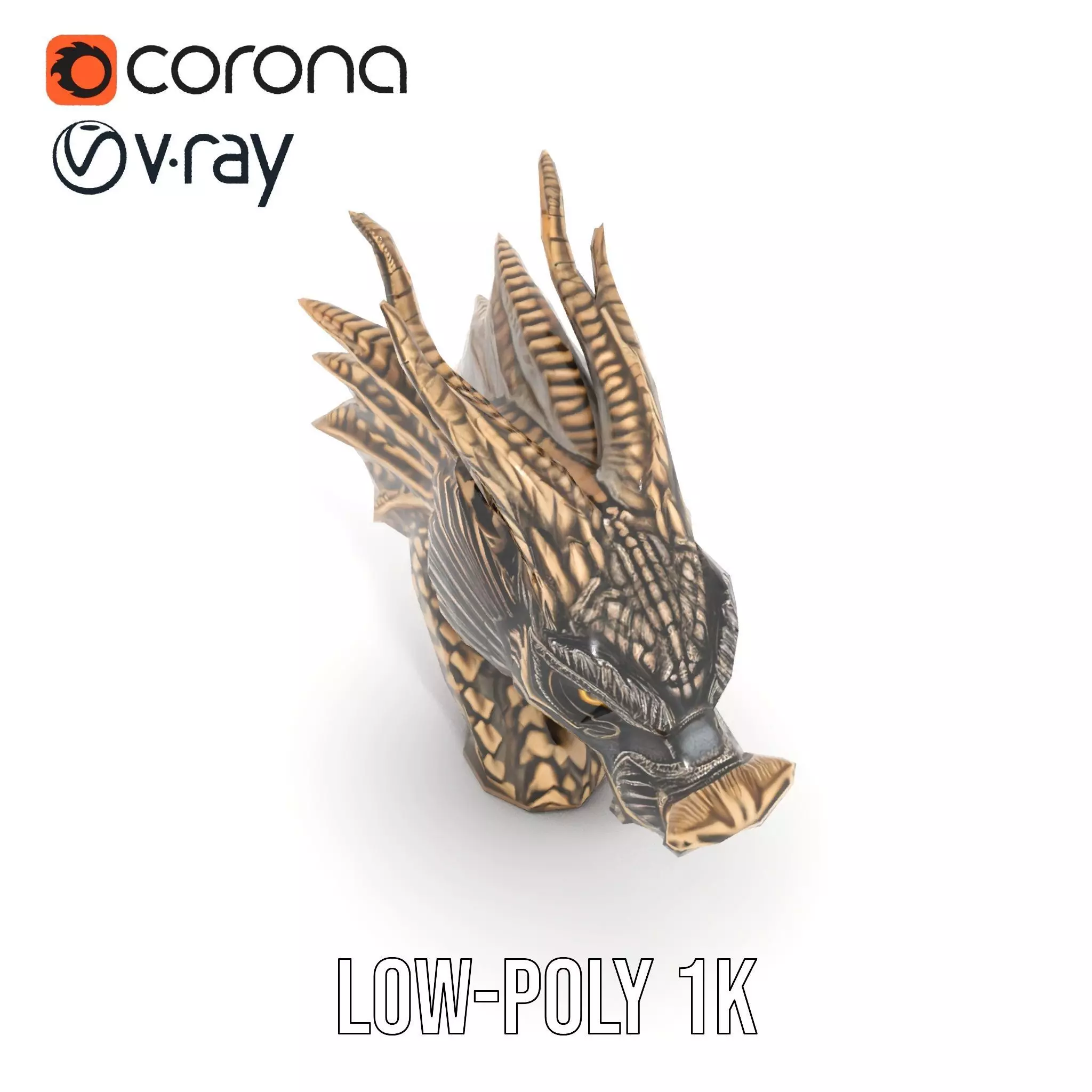Bronze Dragon Head model pack Low-poly 3D model_10