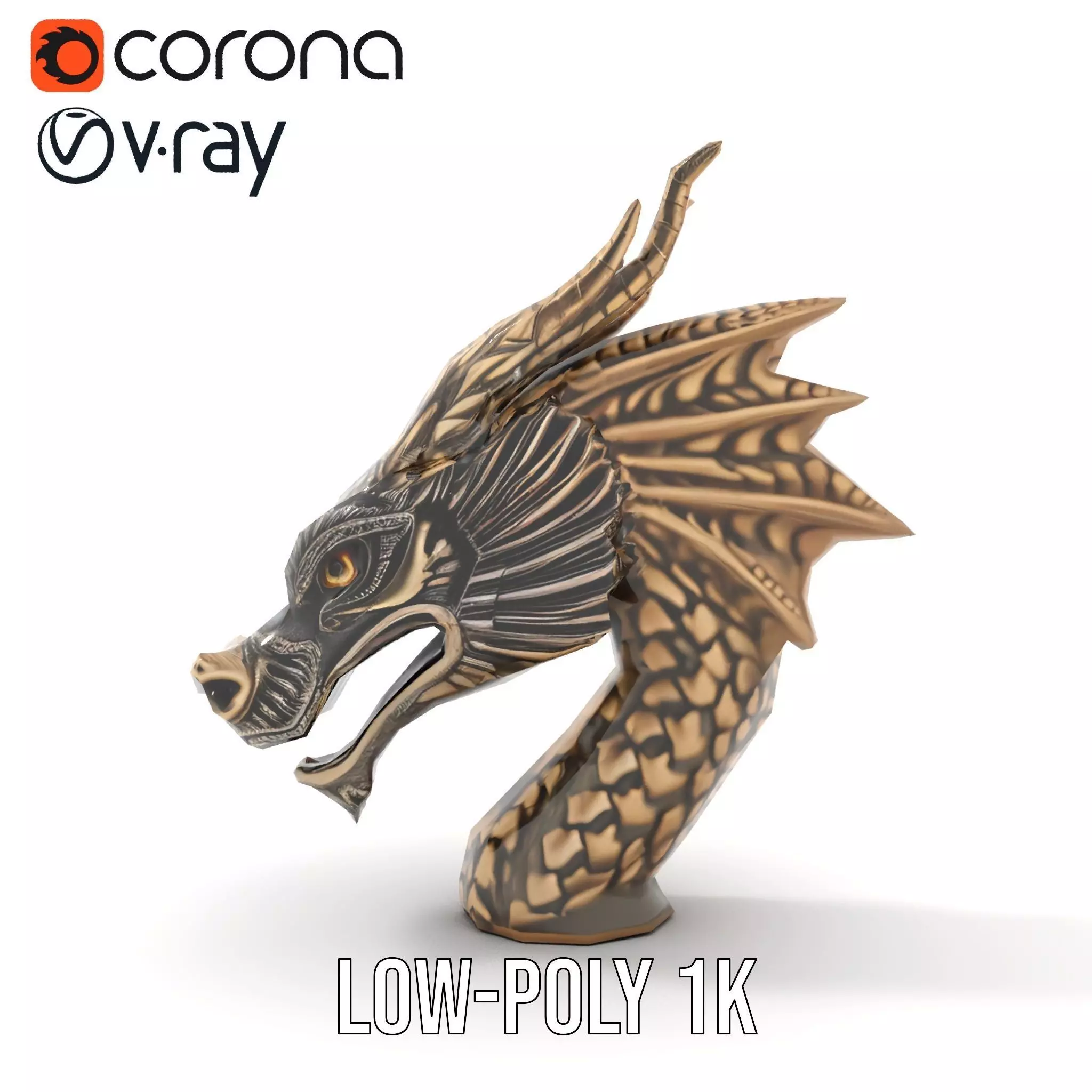 Bronze Dragon Head model pack Low-poly 3D model_8