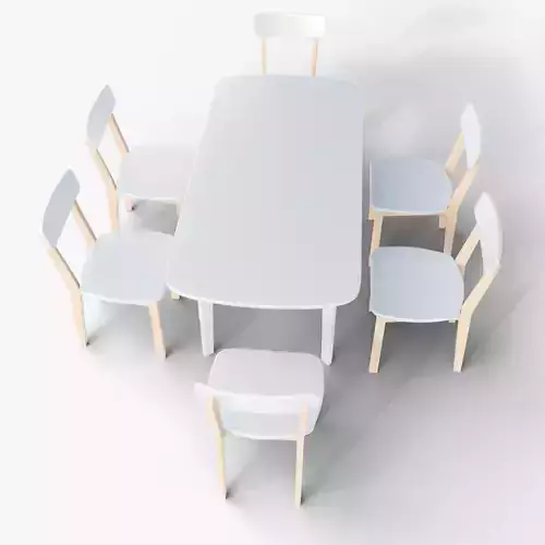 White Dining Table set with 6 Wooden Chairs for Interior