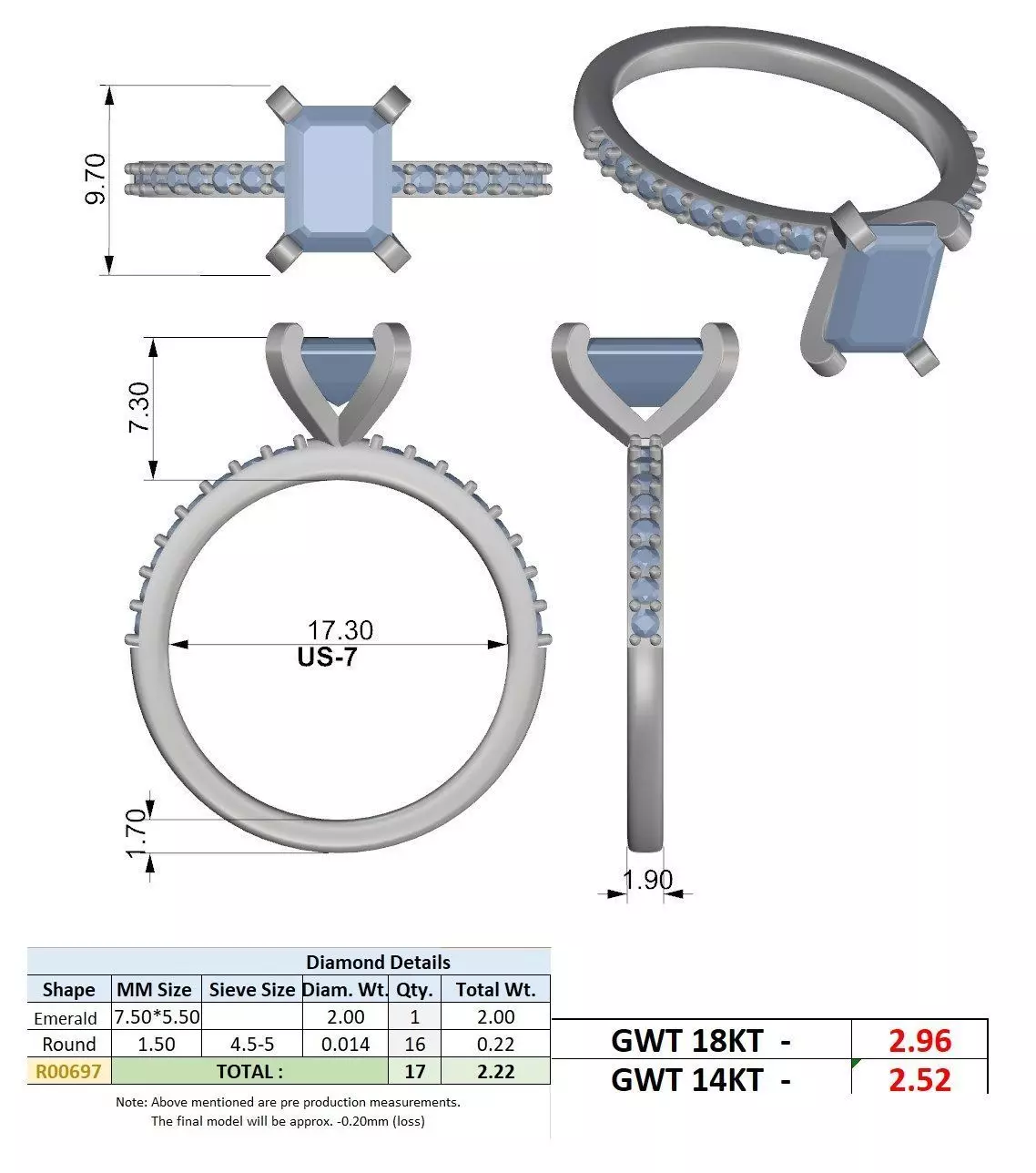 2CT Emerald Cut Diamond Engagement Wedding Ring 3DM STL Video 3D print model_15