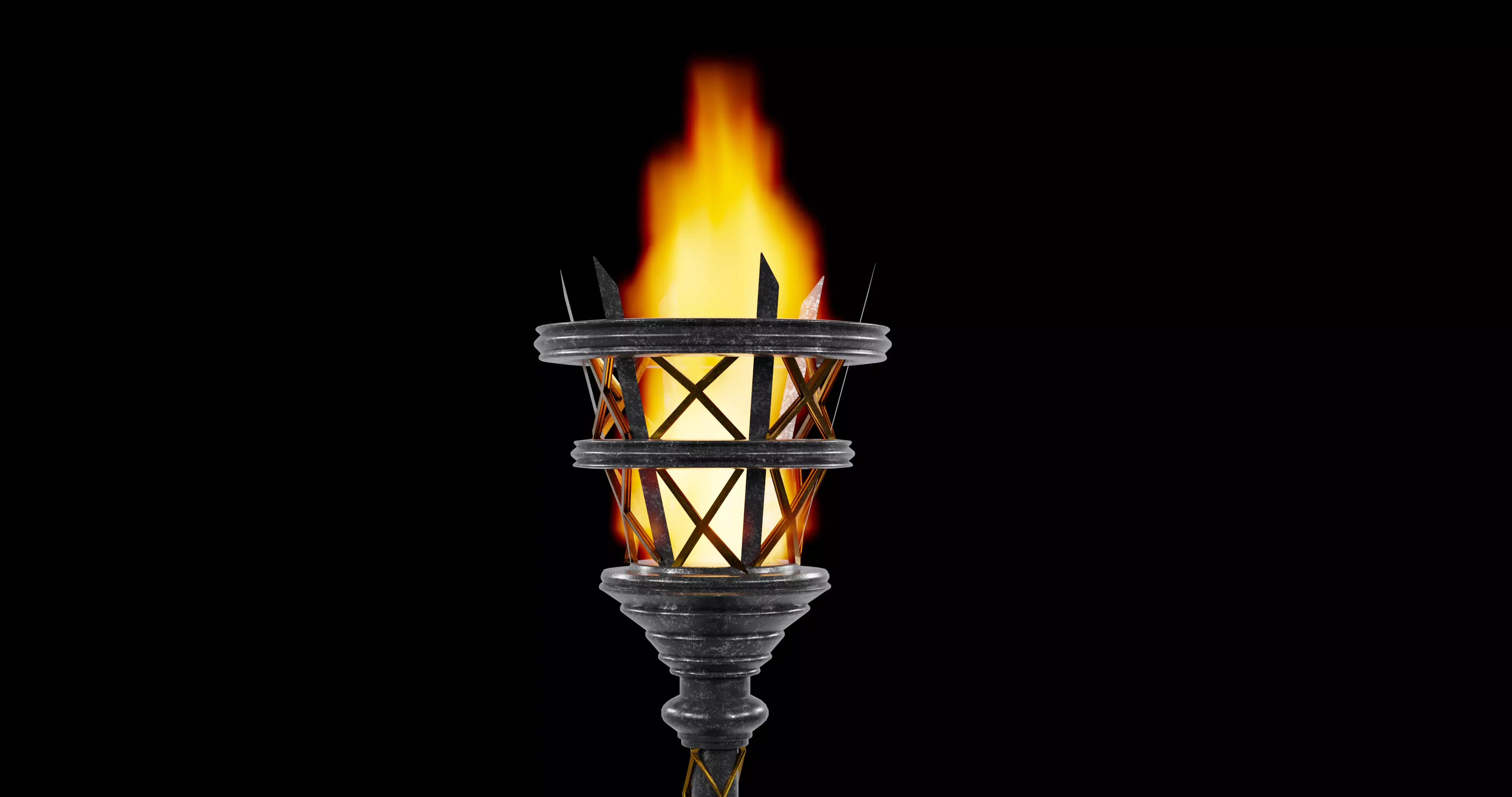 Medieval Fire Torch Game Ready 3D Model 3D model_1