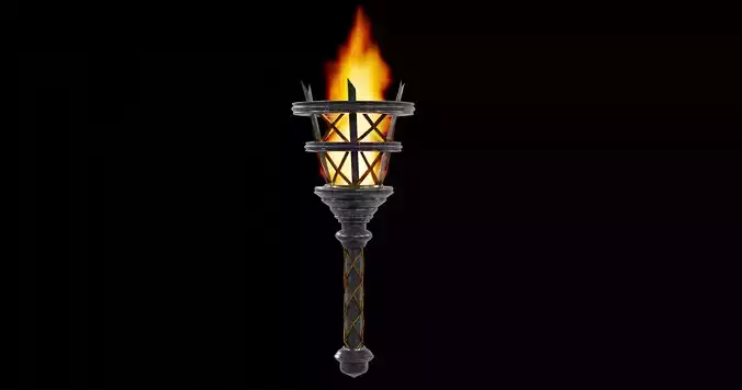 Medieval Fire Torch Game Ready 3D Model