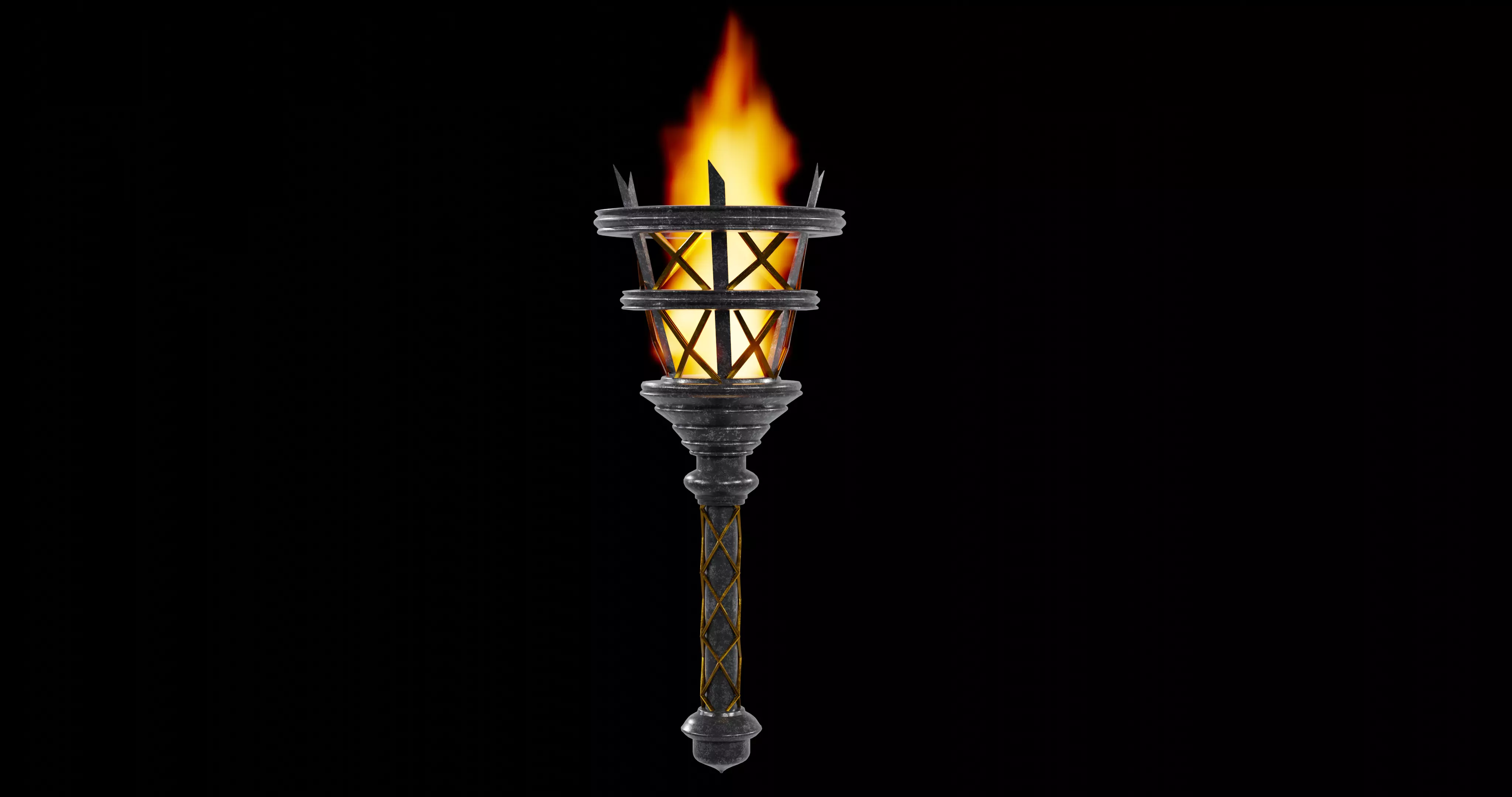 Medieval Fire Torch Game Ready 3D Model 3D model_0