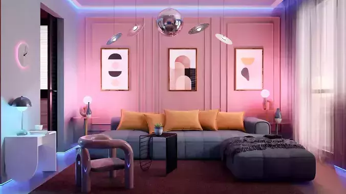 Stylized Pastel Living Room