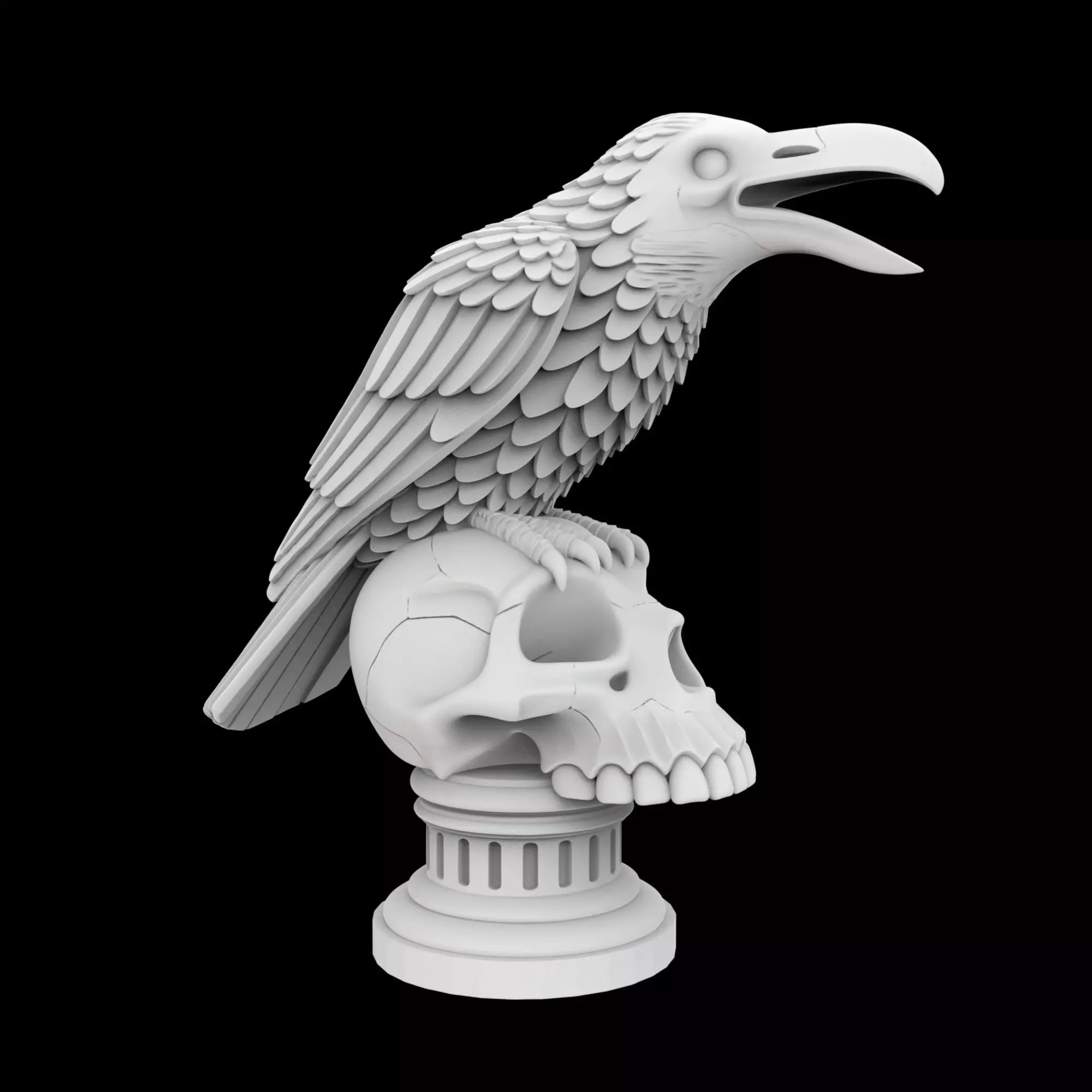 Cawing Raven Skull Totem 3D Print Model 3D print model_0