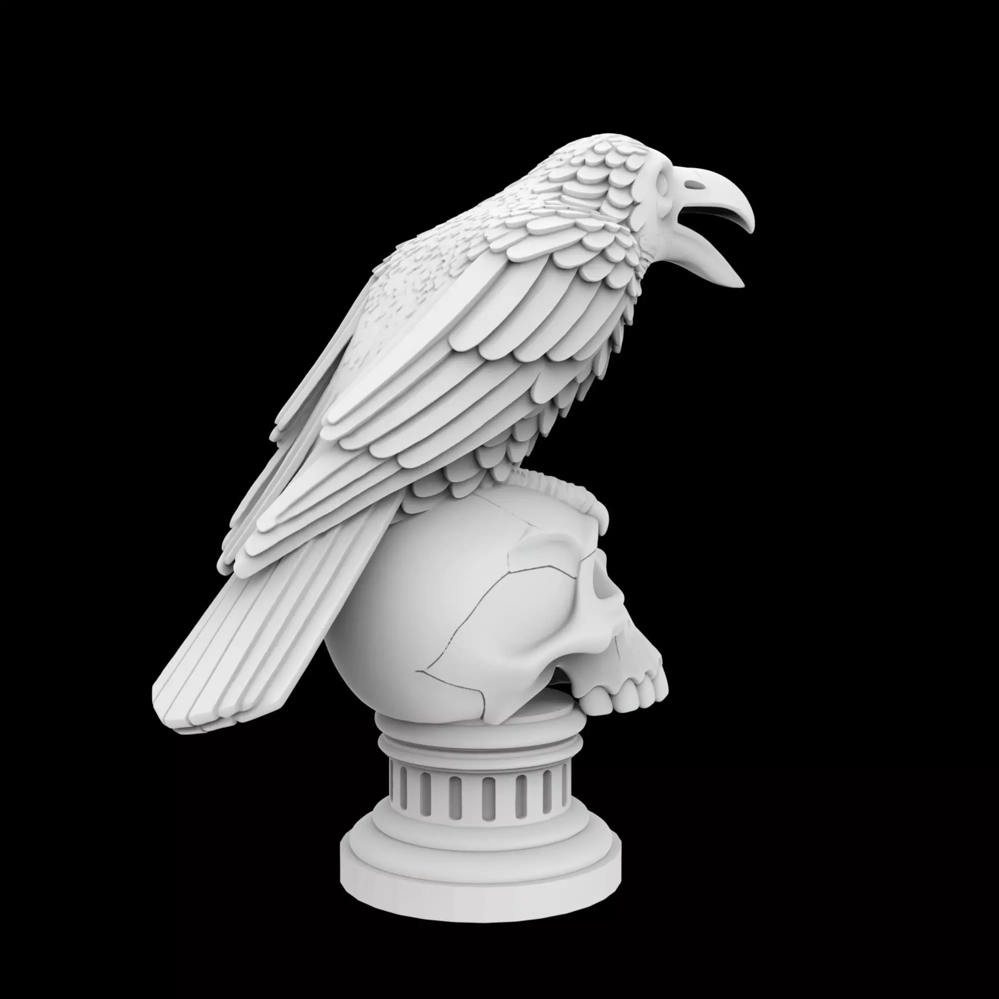 Cawing Raven Skull Totem 3D Print Model 3D print model_1