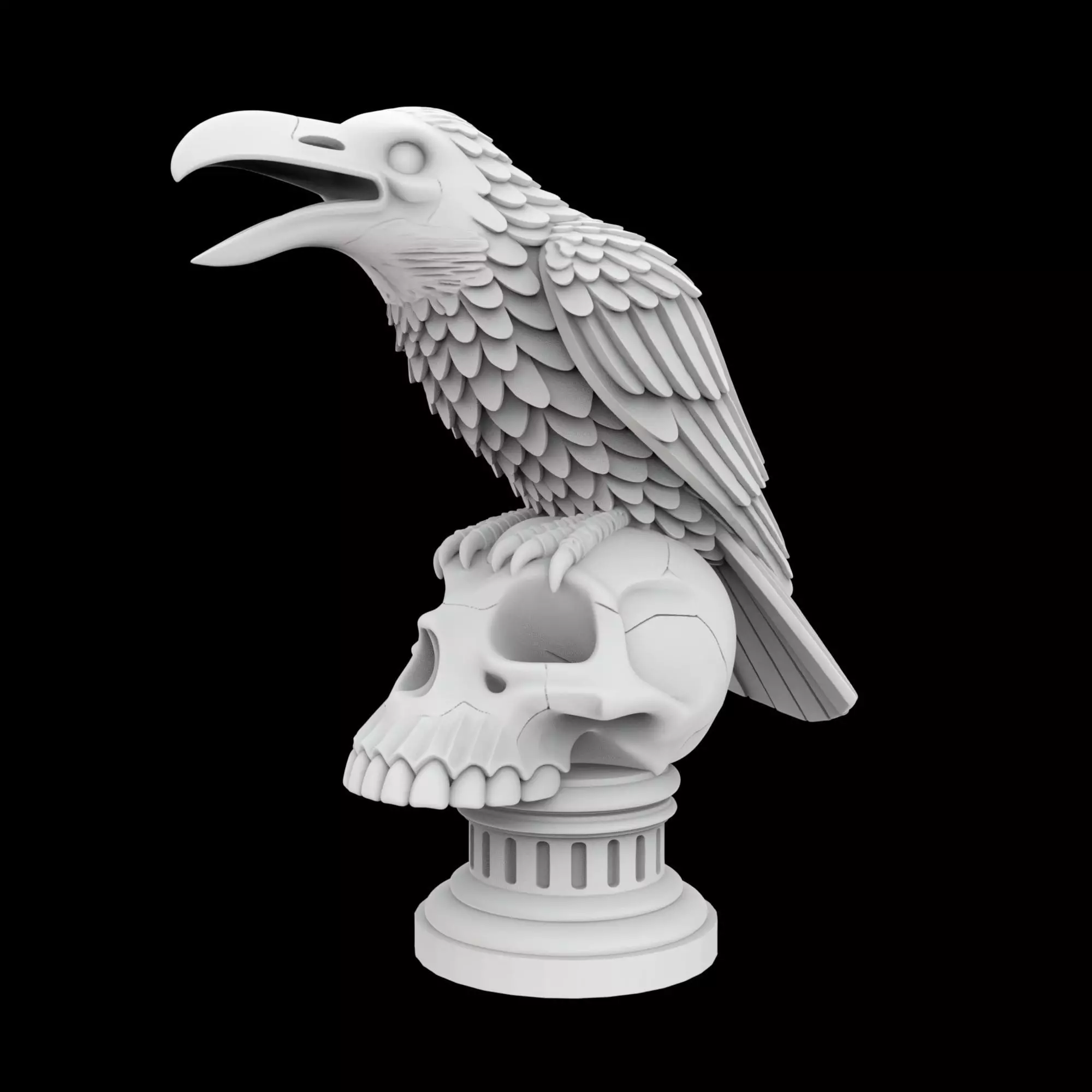 Cawing Raven Skull Totem 3D Print Model 3D print model_3
