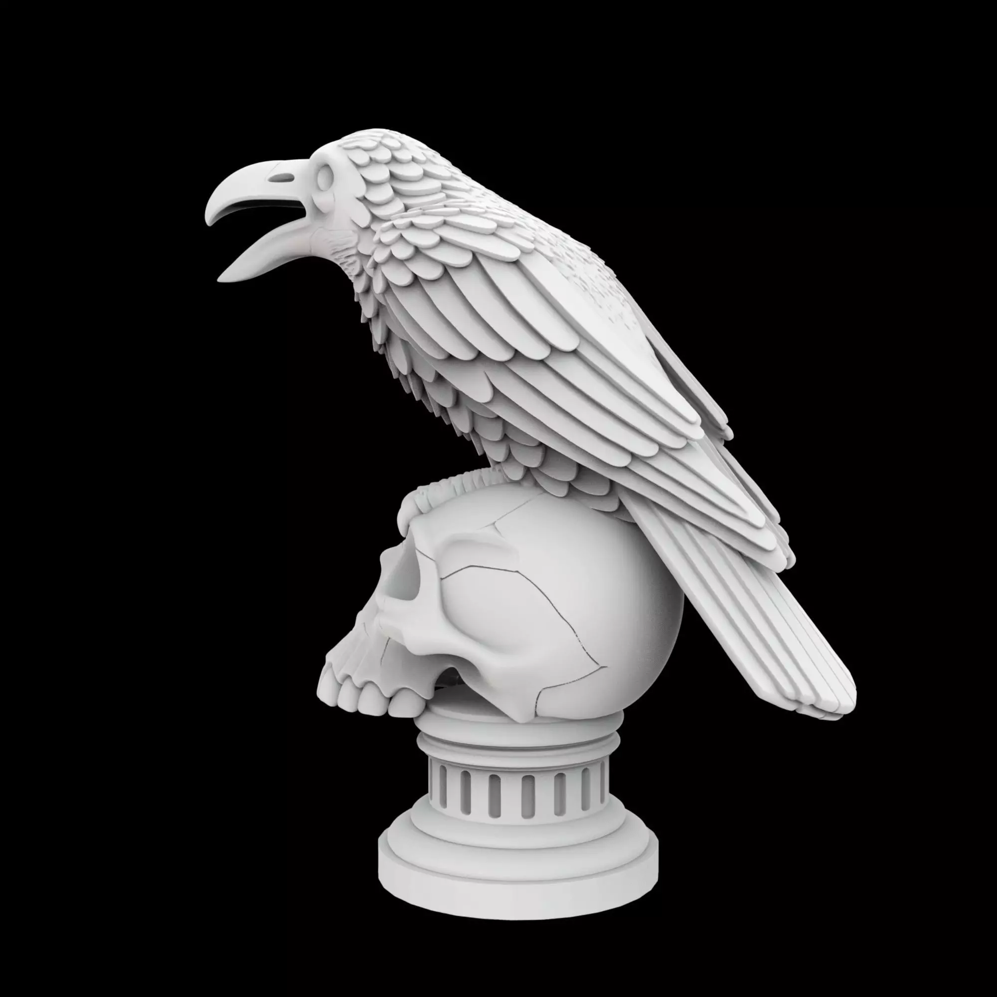 Cawing Raven Skull Totem 3D Print Model 3D print model_4