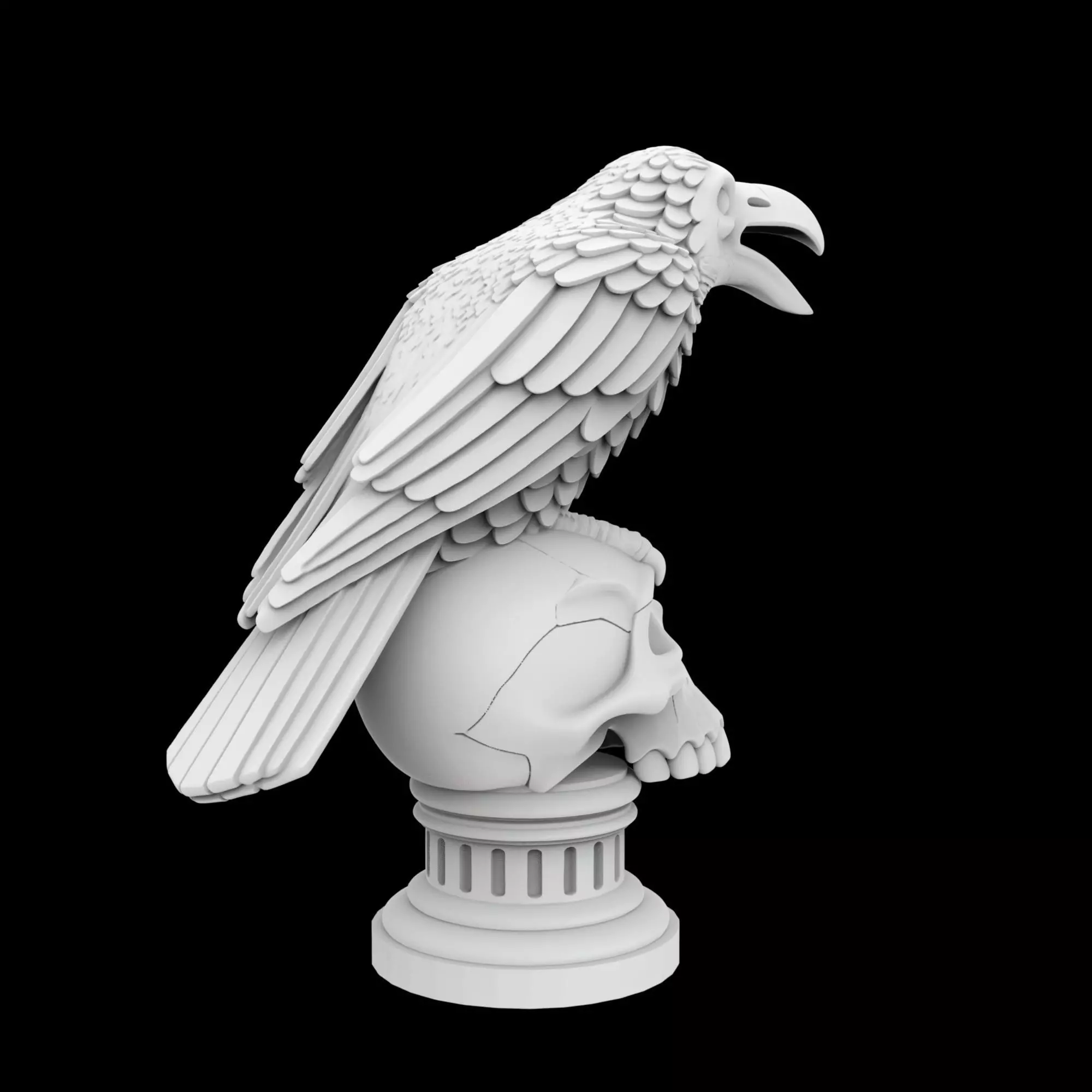 Cawing Raven Skull Totem 3D Print Model 3D print model_6