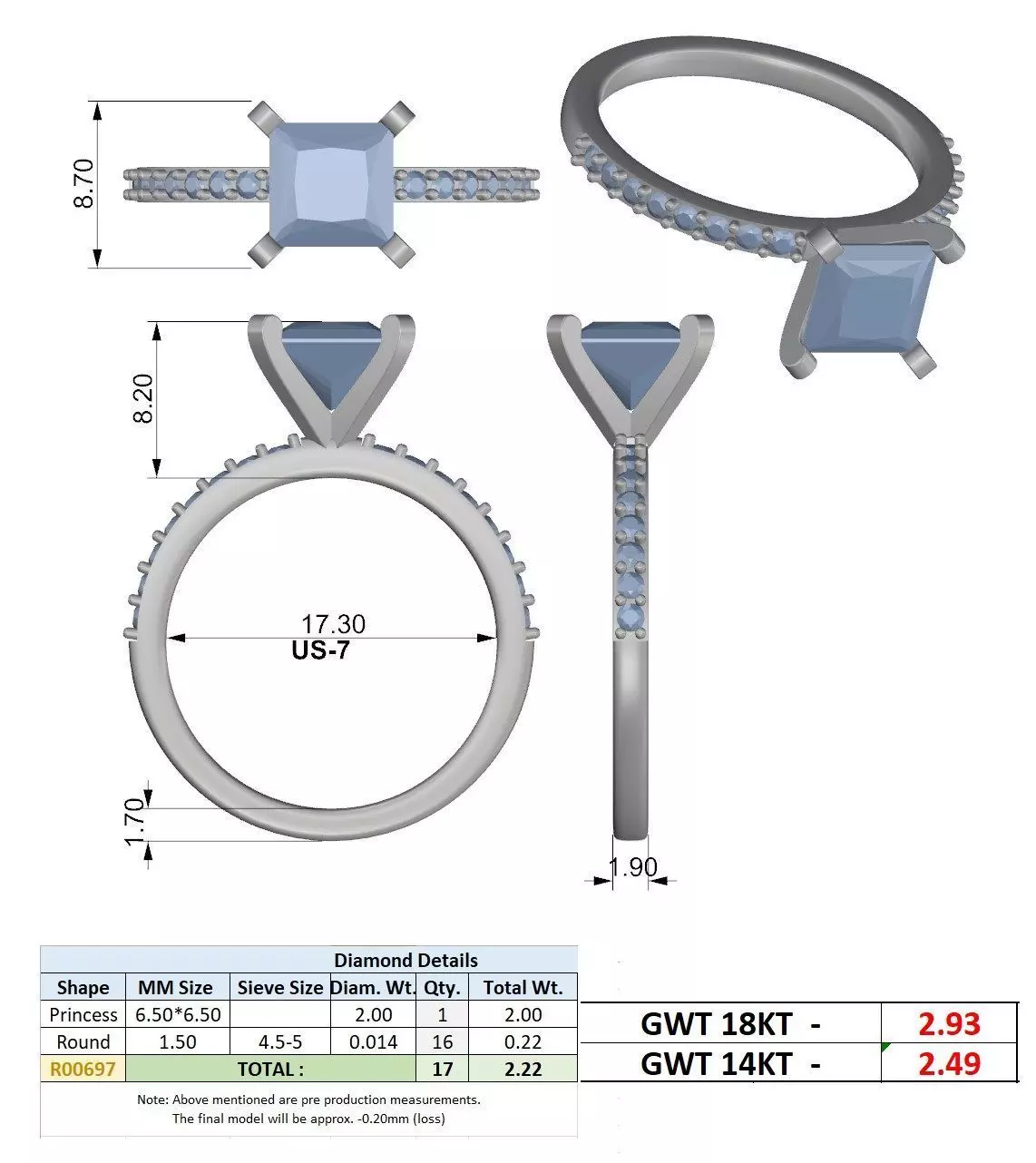 2CT Princess Cut Diamond Engagement Wedding Ring 3DM STL Video 3D print model_15