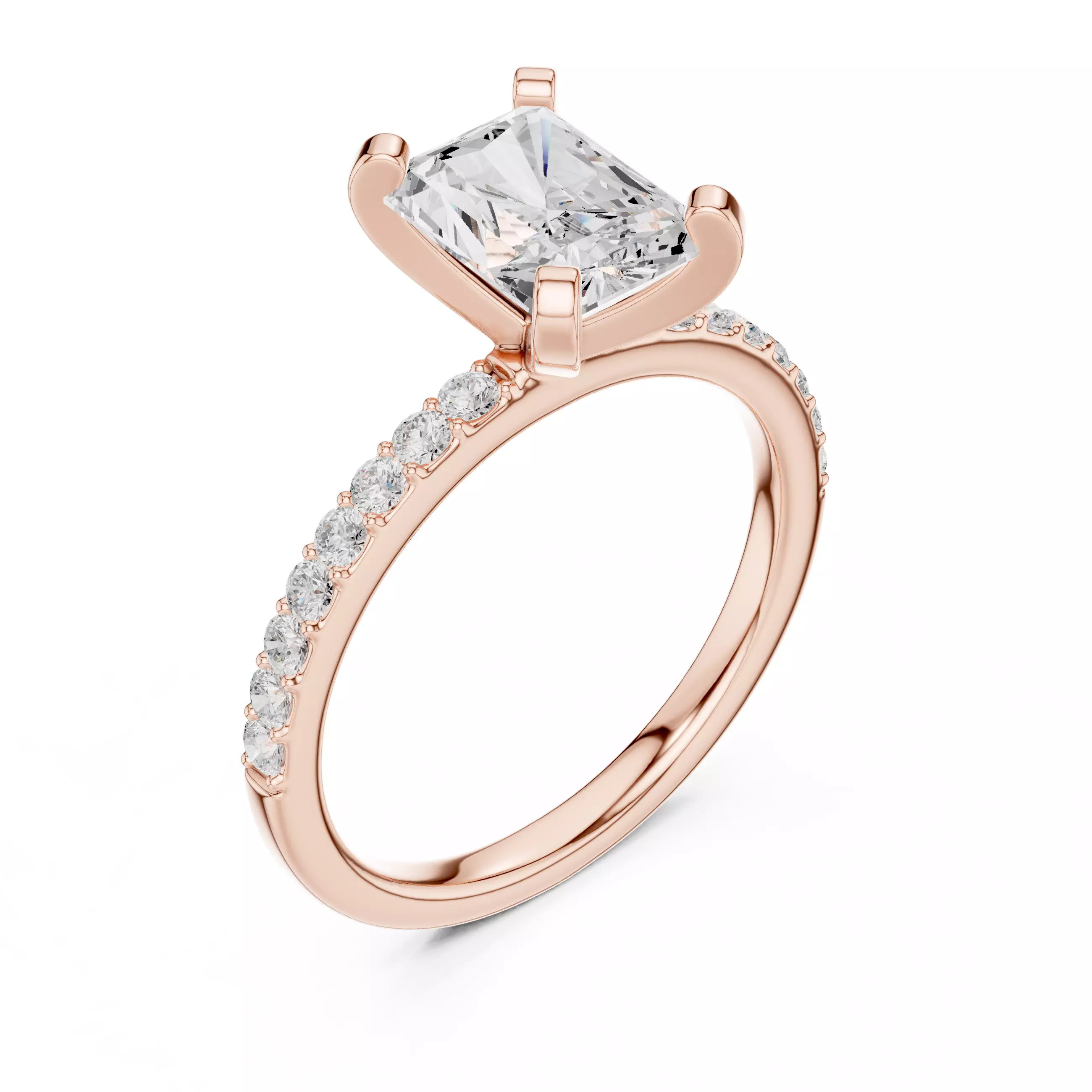 2CT Radiant Cut Diamond Engagement Wedding Ring 3DM STL Video 3D print model_4