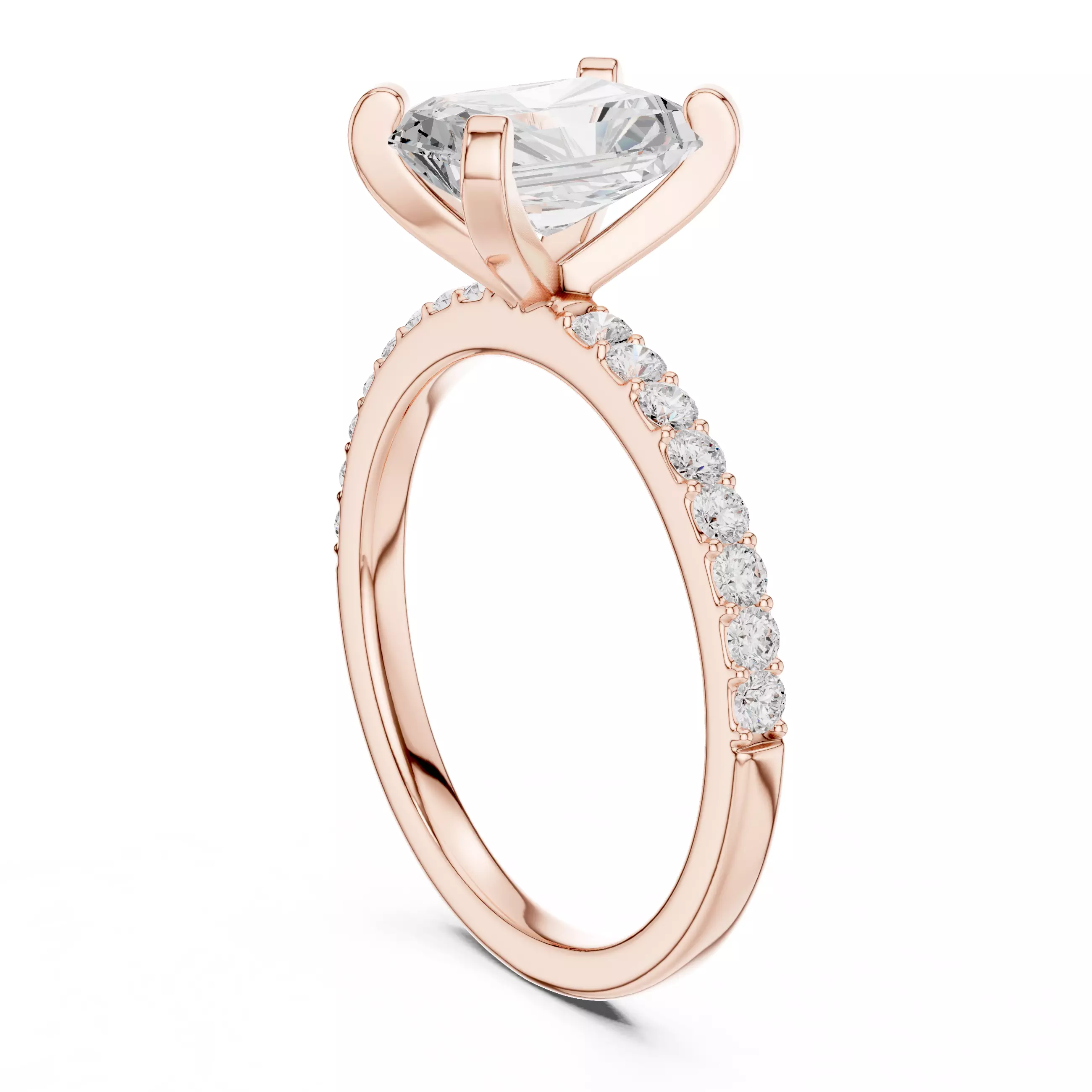 2CT Radiant Cut Diamond Engagement Wedding Ring 3DM STL Video 3D print model_3