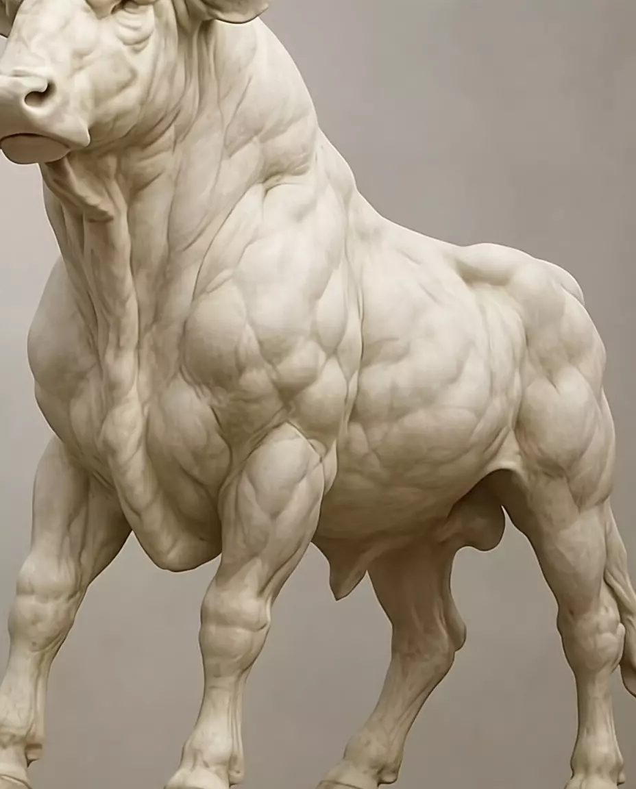 Marble Bull Sculpture Realistic Animal Statue Powerful Low-poly 3D model_8