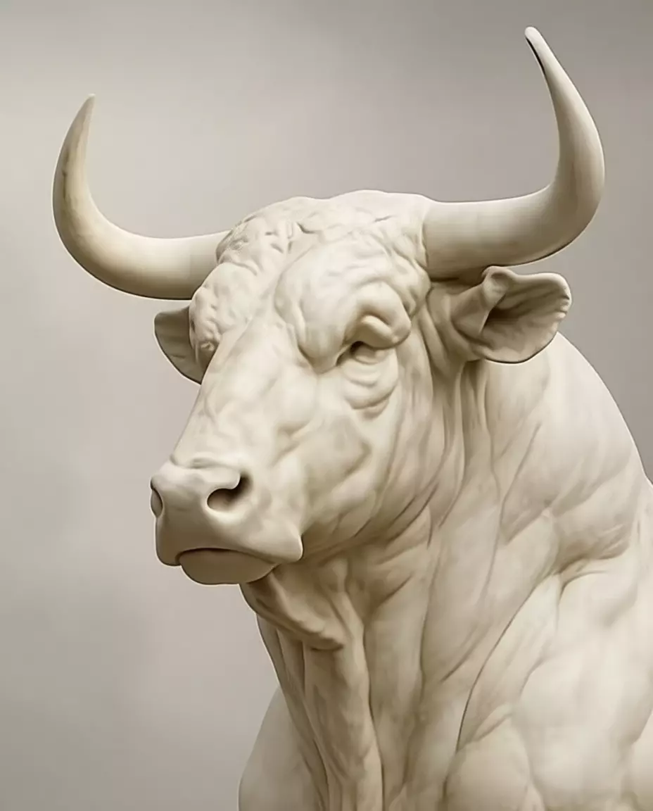 Marble Bull Sculpture Realistic Animal Statue Powerful Low-poly 3D model_4
