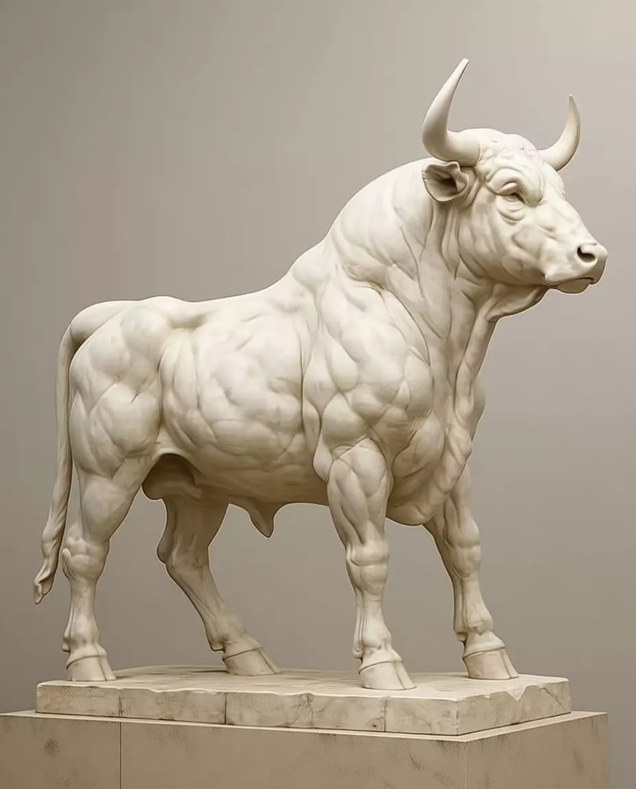 Marble Bull Sculpture Realistic Animal Statue Powerful Low-poly 3D model_3