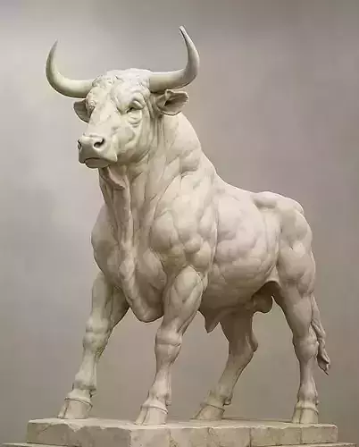 Marble Bull Sculpture Realistic Animal Statue Powerful