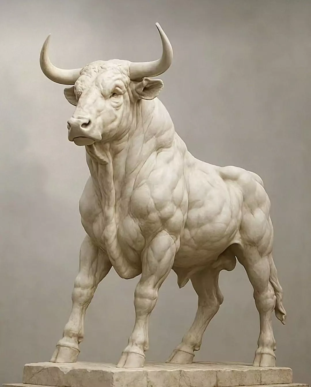 Marble Bull Sculpture Realistic Animal Statue Powerful Low-poly 3D model_0