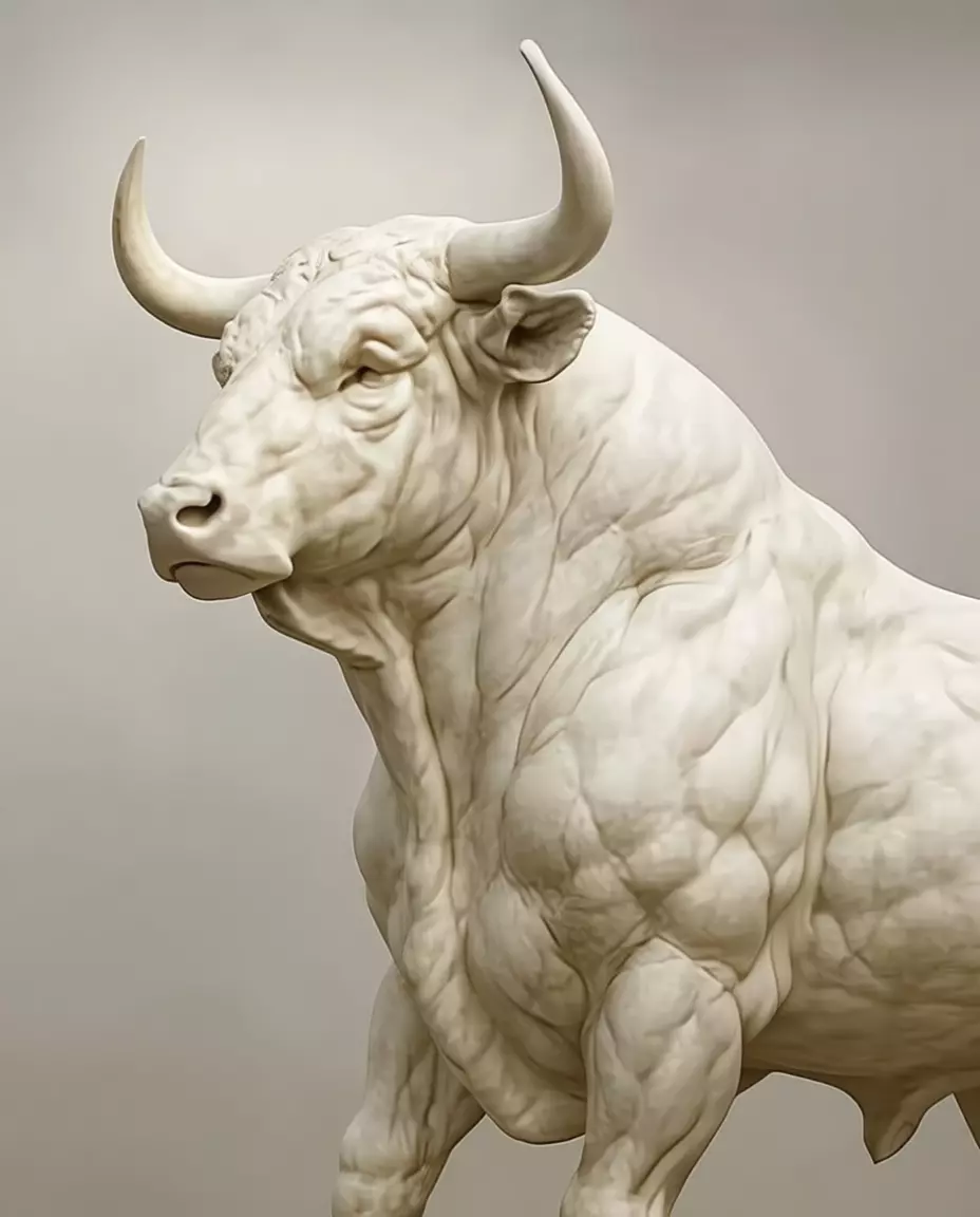 Marble Bull Sculpture Realistic Animal Statue Powerful Low-poly 3D model_6