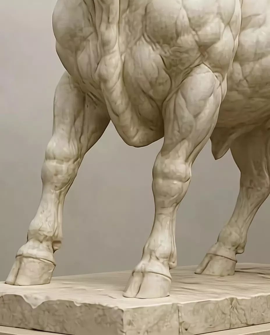Marble Bull Sculpture Realistic Animal Statue Powerful Low-poly 3D model_5