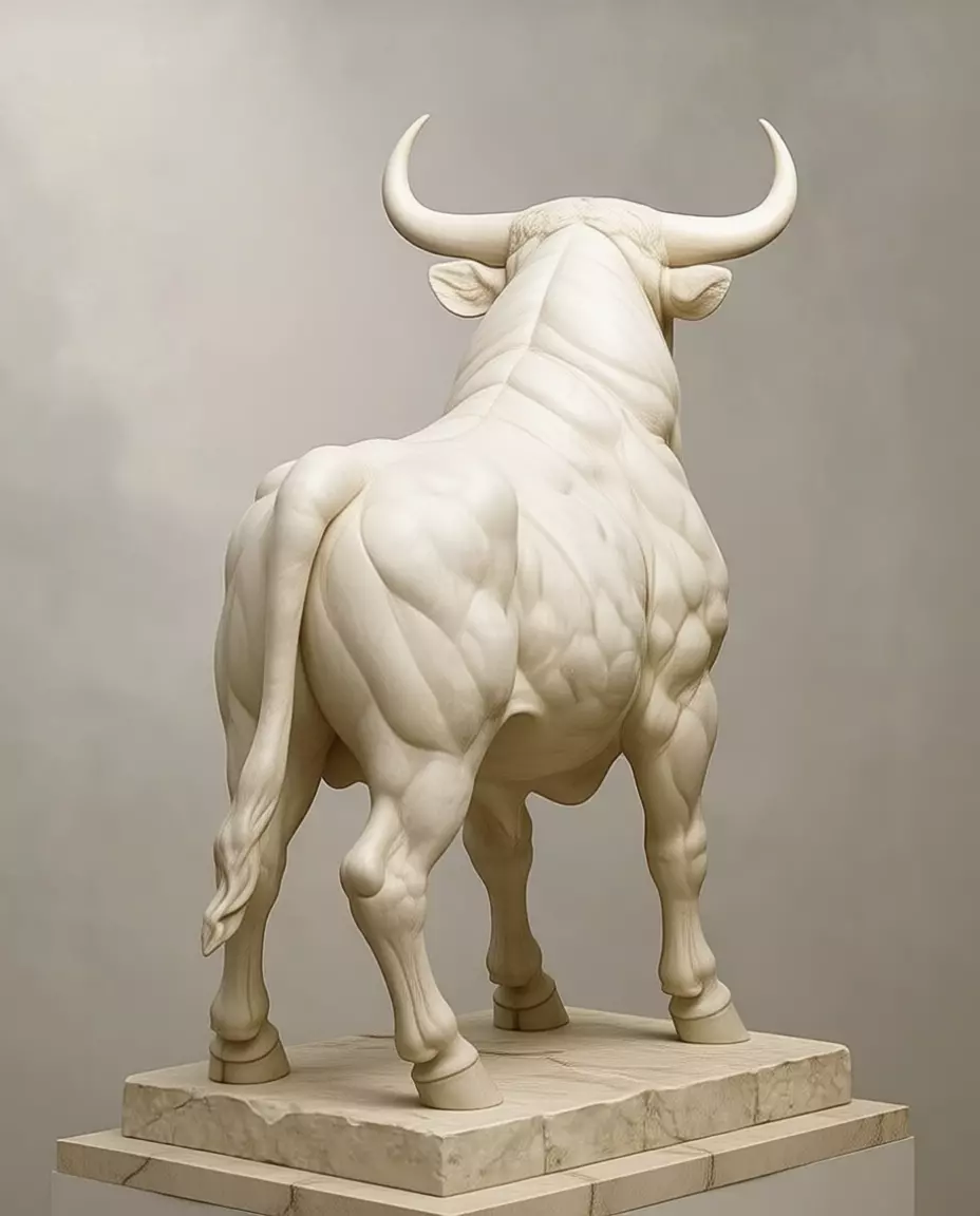 Marble Bull Sculpture Realistic Animal Statue Powerful Low-poly 3D model_2