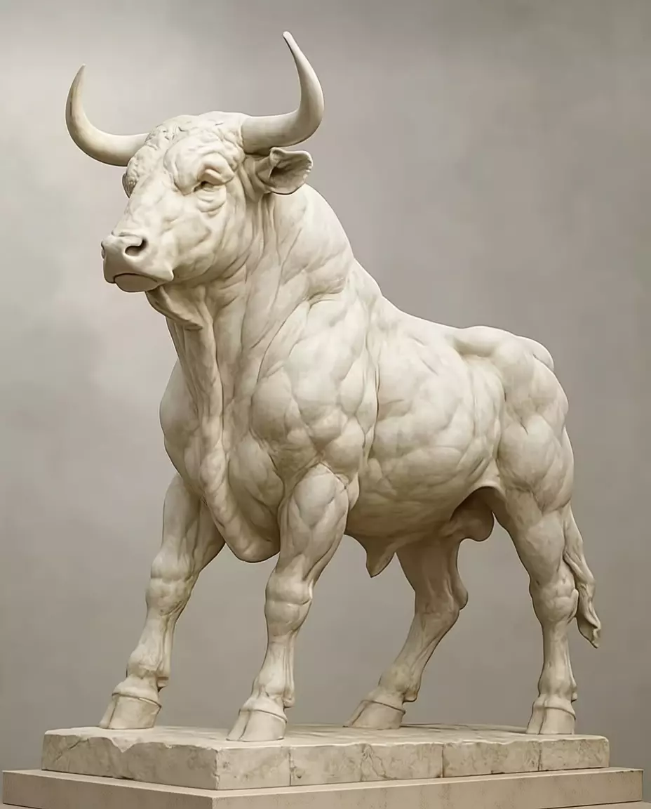 Marble Bull Sculpture Realistic Animal Statue Powerful Low-poly 3D model_1