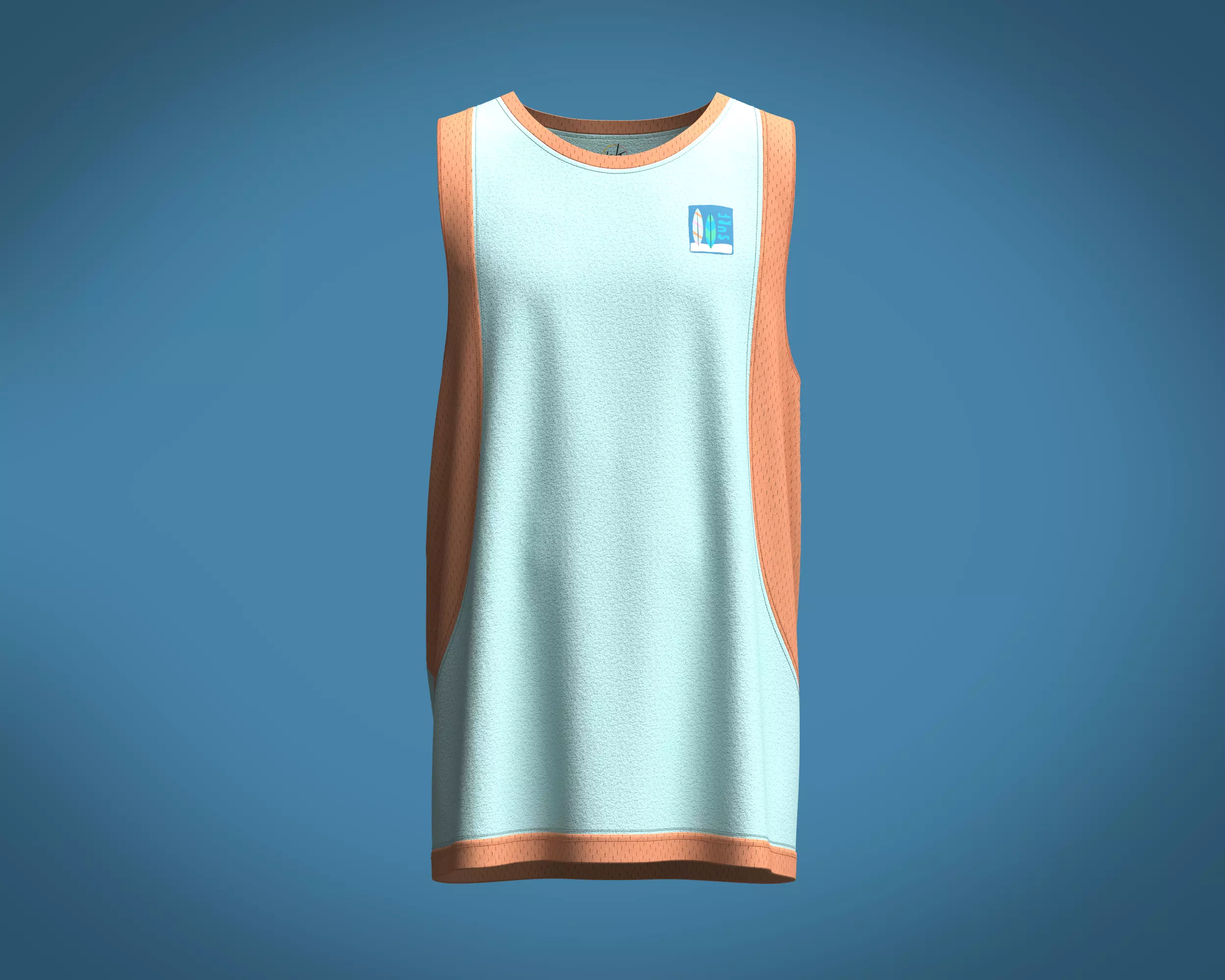 Mens vest with mesh and surfing board print 3D model