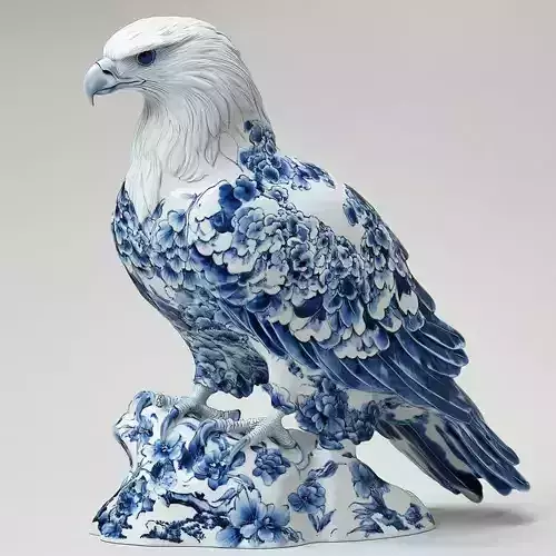 Porcelain Eagle Sculpture ChineseStyle Ceramic Bird Art Low-poly 3D model