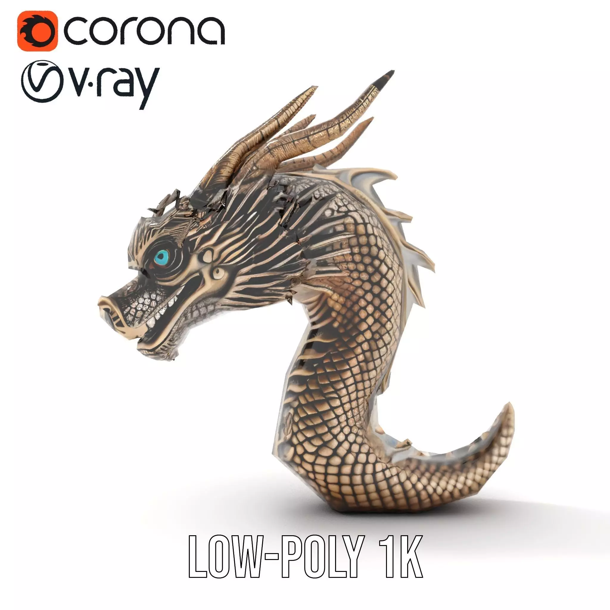 Golden Dragon Sculpture model pack Low-poly 3D model_32