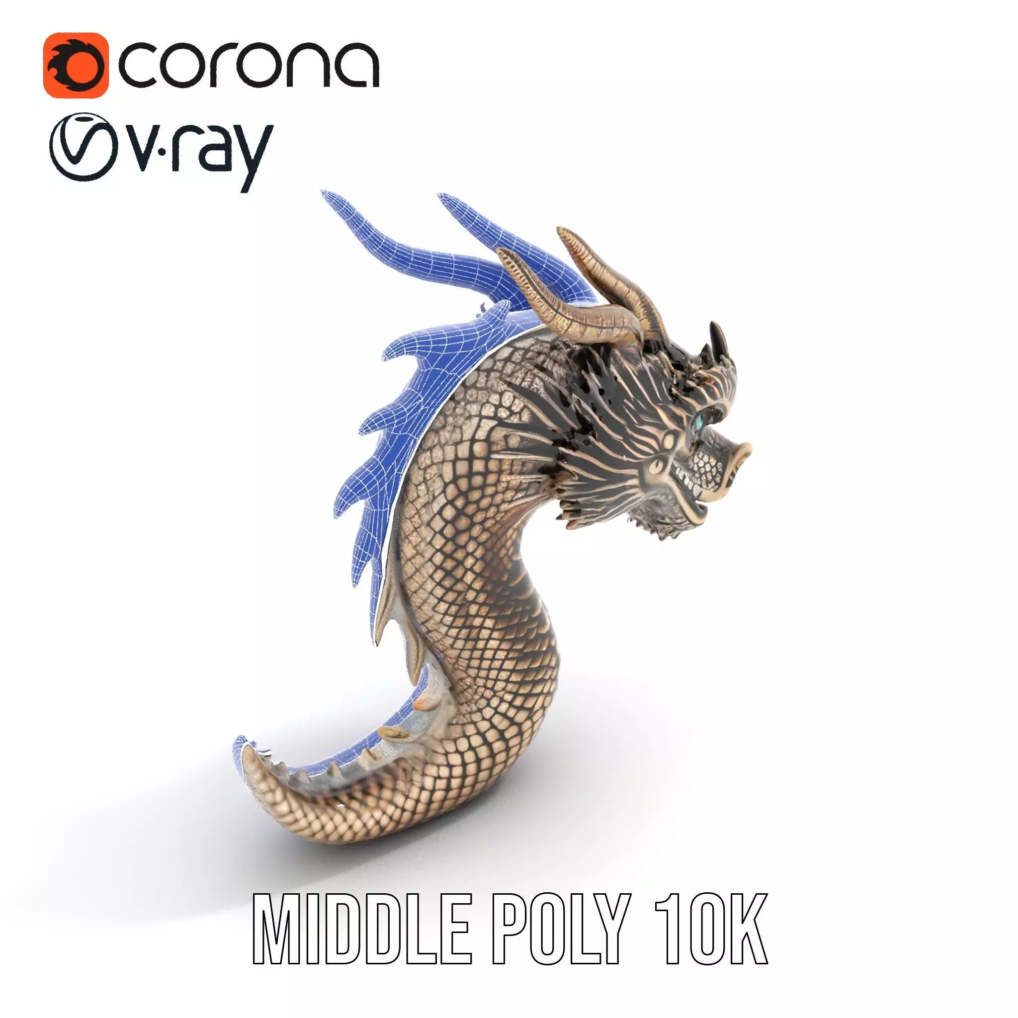 Golden Dragon Sculpture model pack Low-poly 3D model_19
