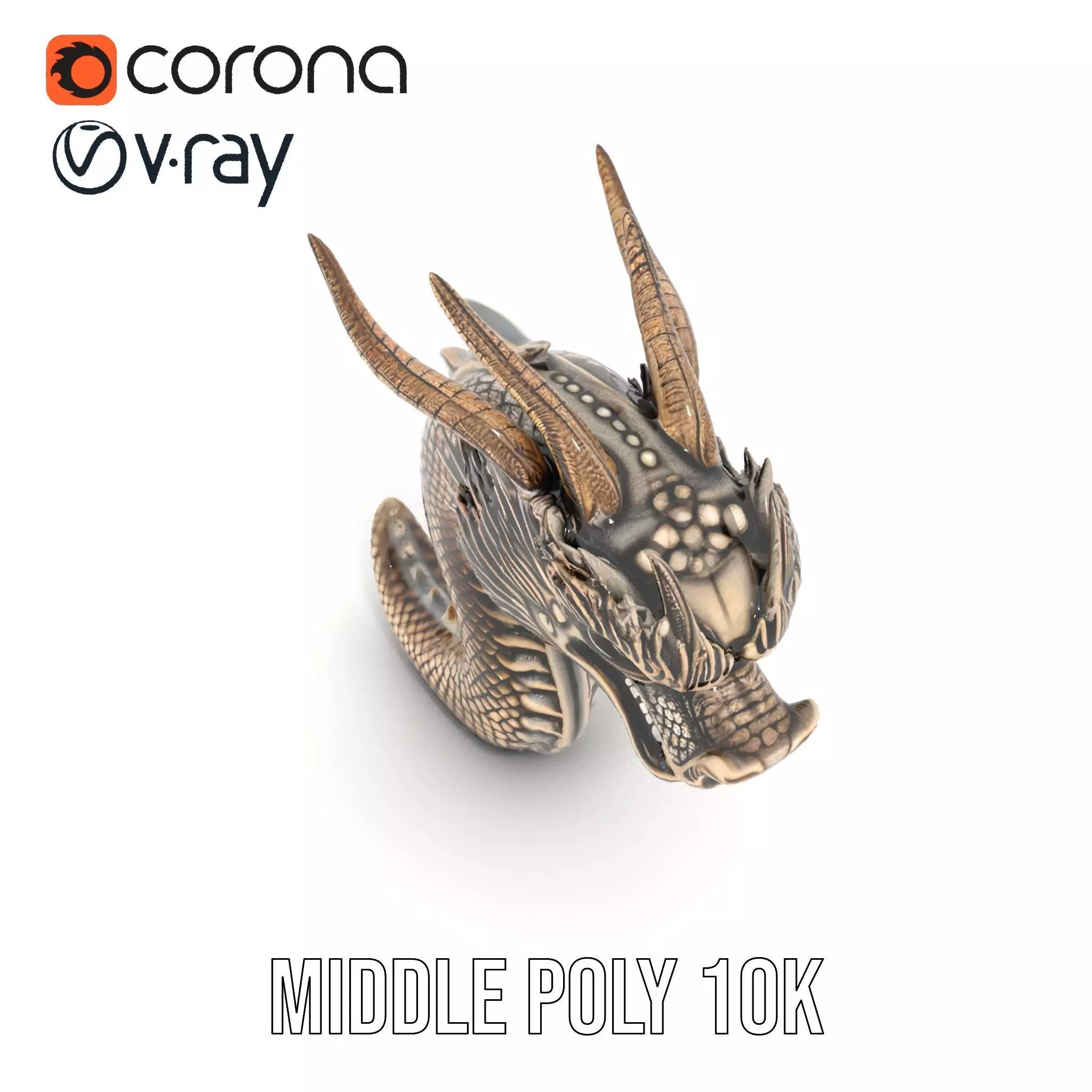 Golden Dragon Sculpture model pack Low-poly 3D model_6